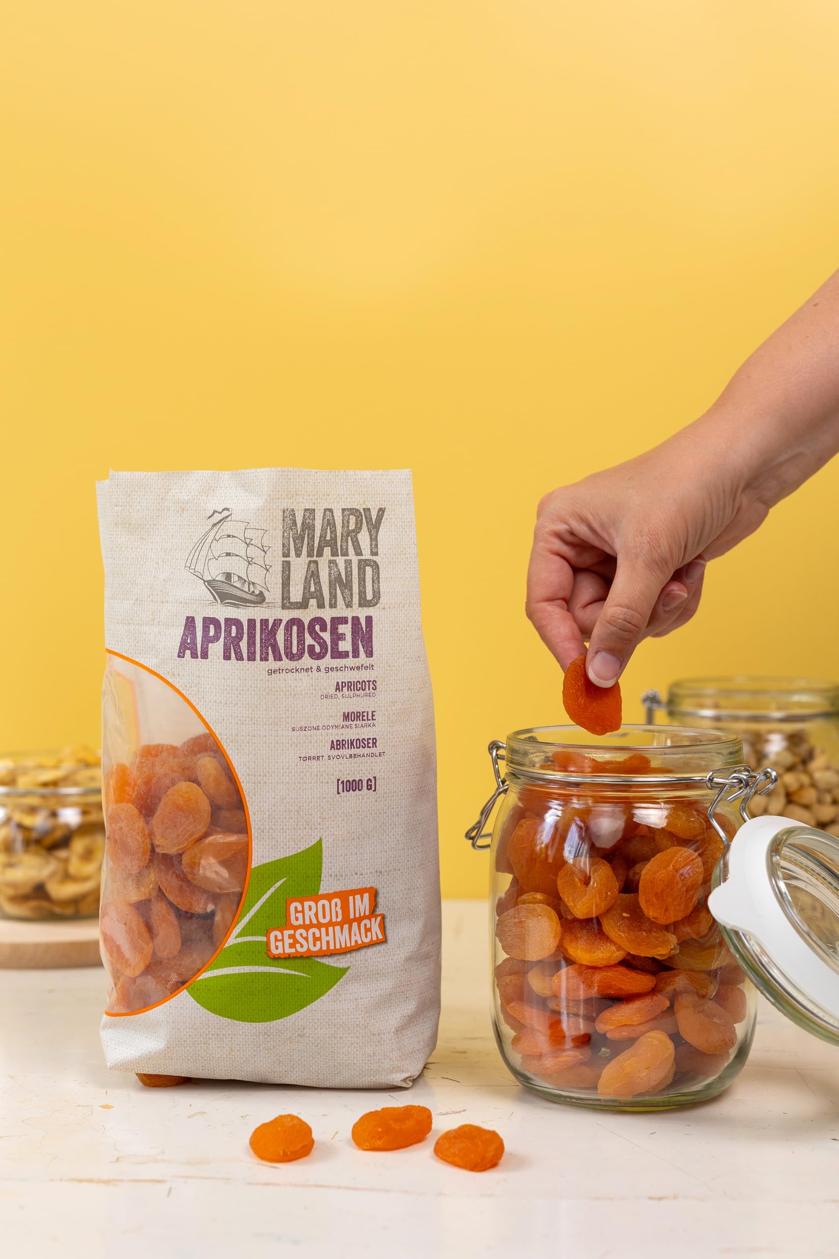 Maryland Aprikosen 1000g Beutel 4er Pack – Aprikosen geschwefelt, vegan, fruchtig süß– Im Vorratspack genießen (4 x 1000g)