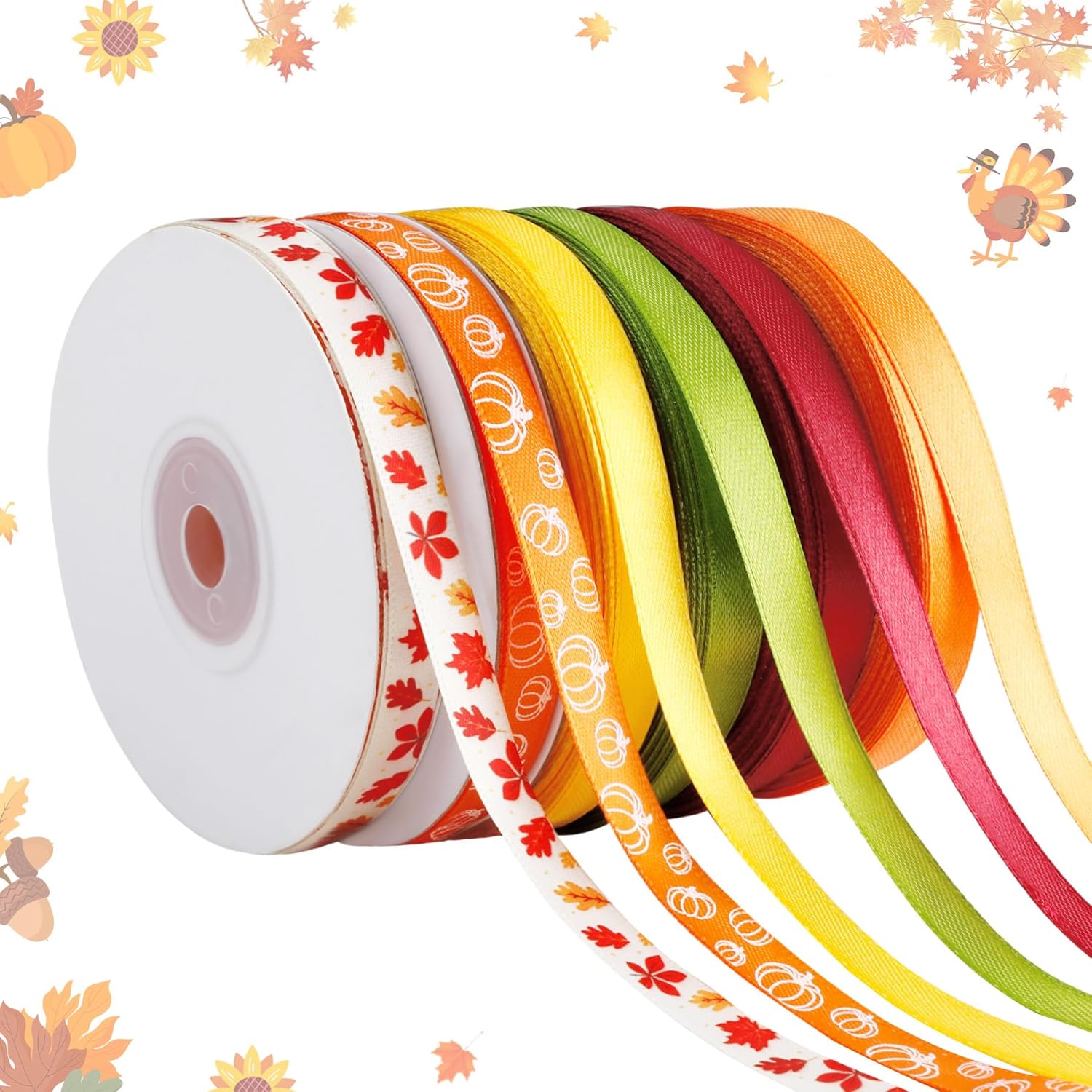 Amazon.com: 6 Rolls 150 Yards Thanksgiving Fall Ribbons Harvest Ribbons ...
