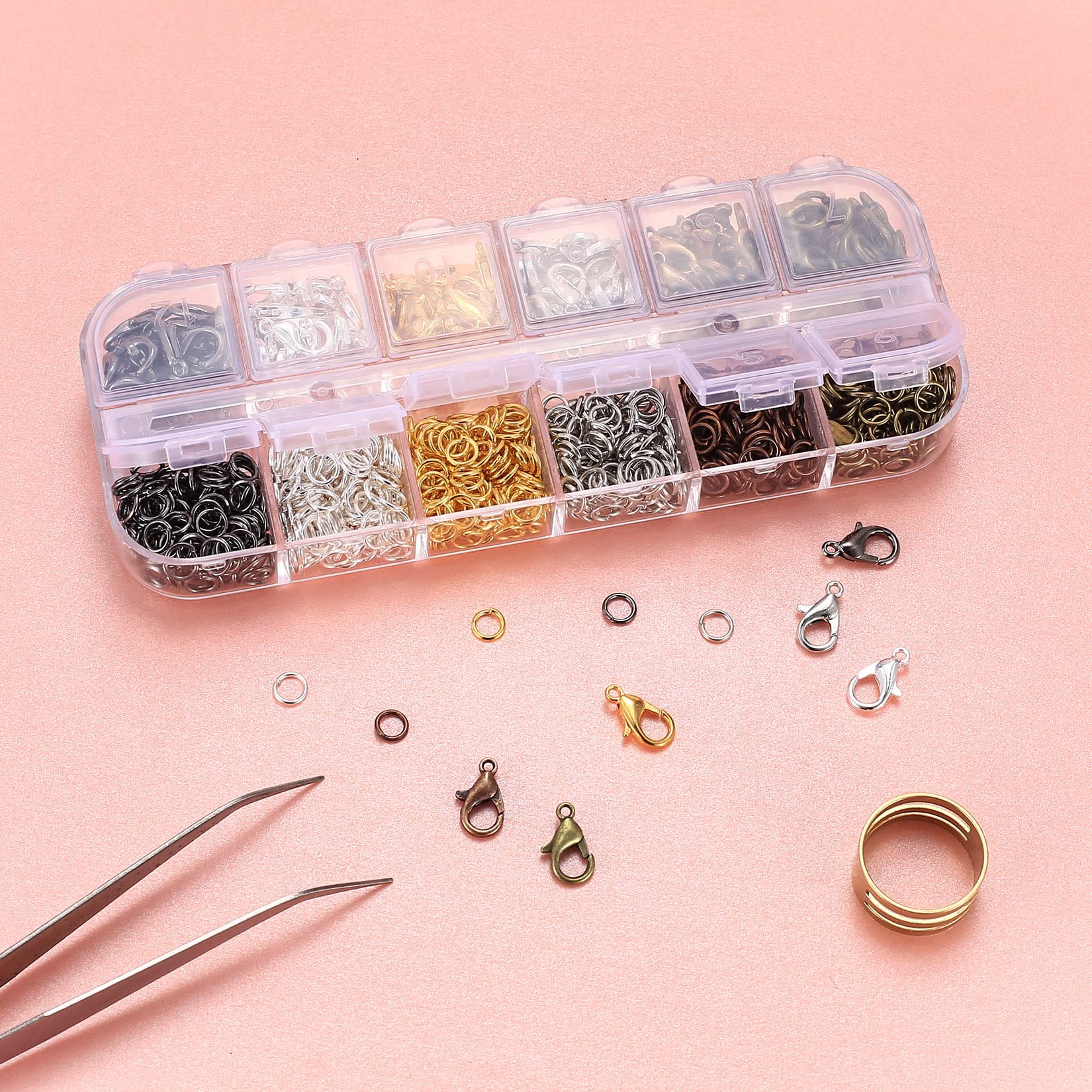120 stuks karabijnhaaksluitingen, 840 stuks kettingsluitingen, 6 kleuren sieraden kettingsluitingen haken en open splitringen voor halskettingen, armbanden, DIY sieraden maken