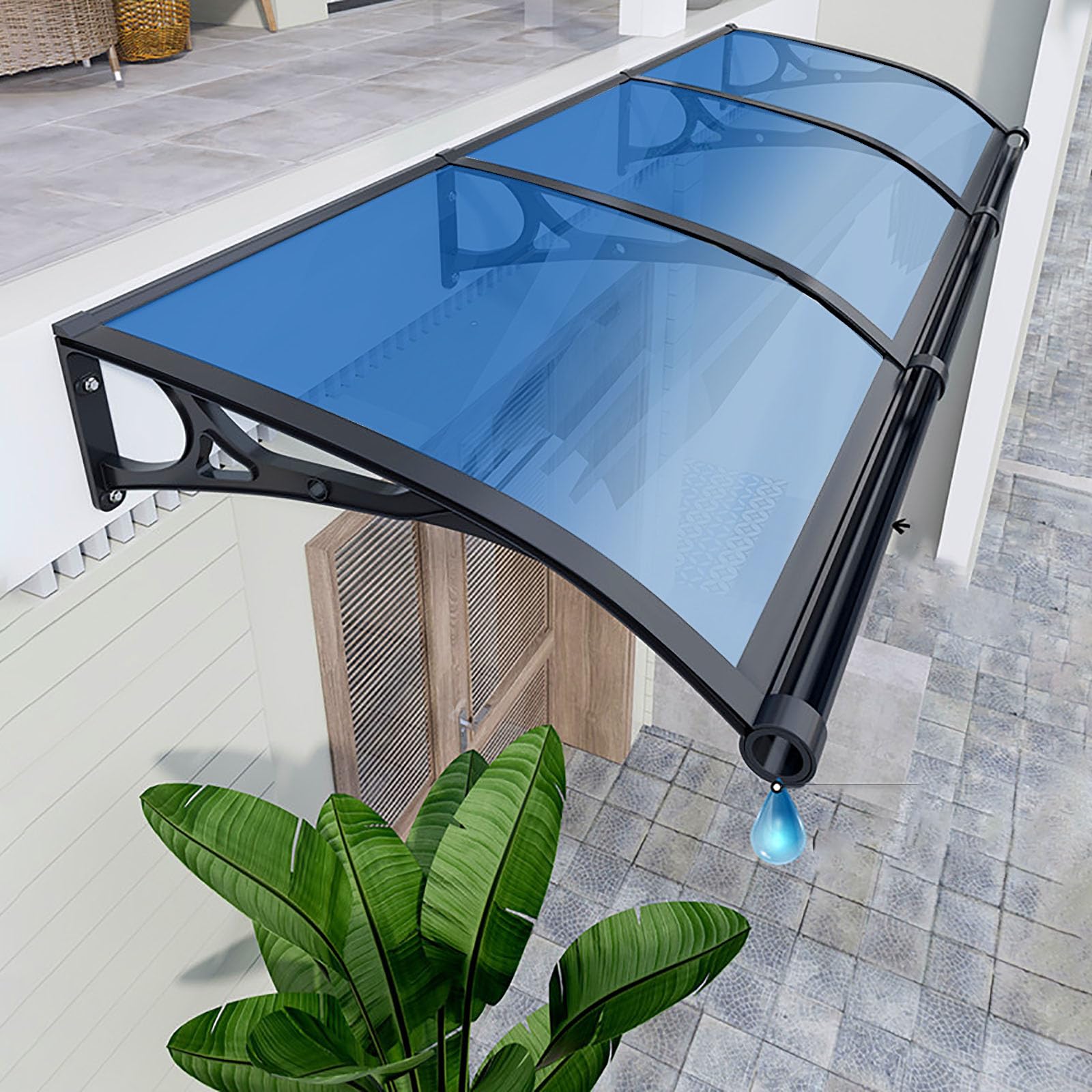 WBJGUOD Door Awnings Exterior, Roofing Canopies, Polycarbonate Cover Awnings, Home Rain Shelter, Canopy Window Awning with Large Sink, UV, and Snow Protection-Blue-60x120cm/24x48in