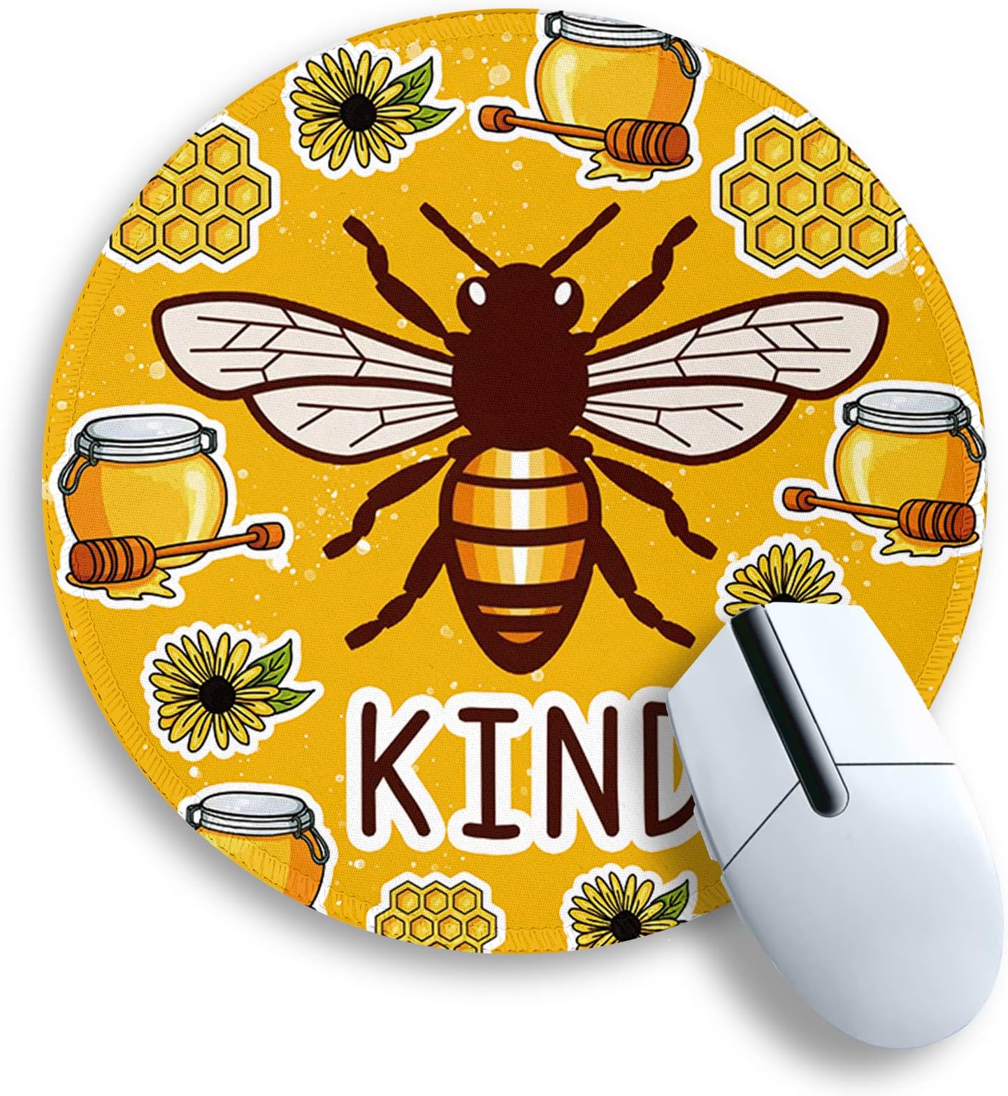Gctriki Bee Small Mouse Pad with Stitched Edge Non-Slip Rubber Base, Funny Round Mousepads for Desk Computer Gaming Office Laptop, Cute Home Office Decor Desk Accessories Supplies