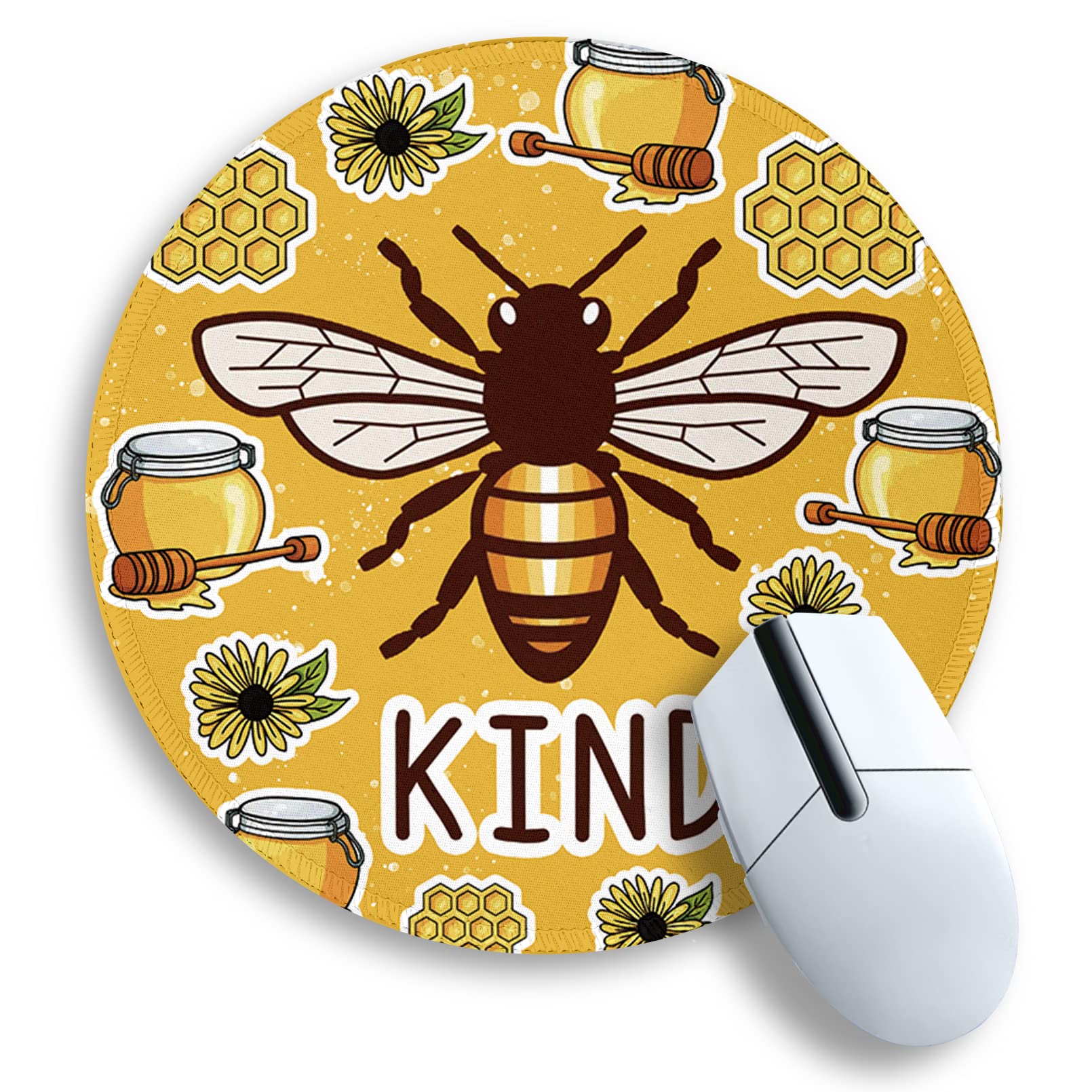 Gctriki Bee Small Mouse Pad with Stitched Edge Non-Slip Rubber Base, Funny Round Mousepads for Desk Computer Gaming Office Laptop, Cute Home Office Decor Desk Accessories Supplies