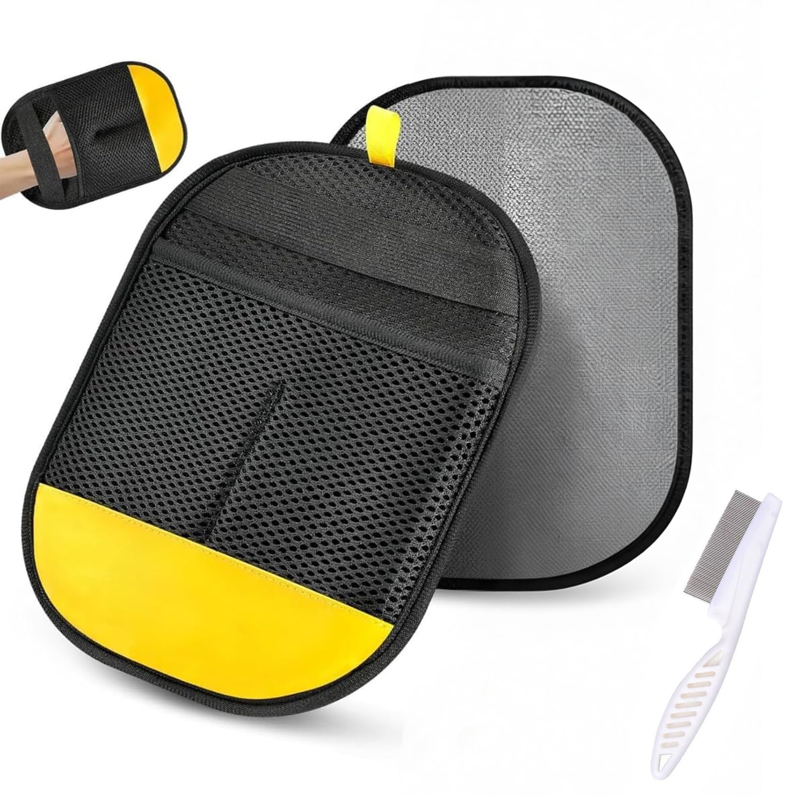 Netupett Reusable Washable Pet Hair Remover Set (2 Gloves + 1 Brush) -|Double Sided Cat Dog Grooming Glove | Static Hair Removal Tool for Furniture, Bed, Carpet, Sofa