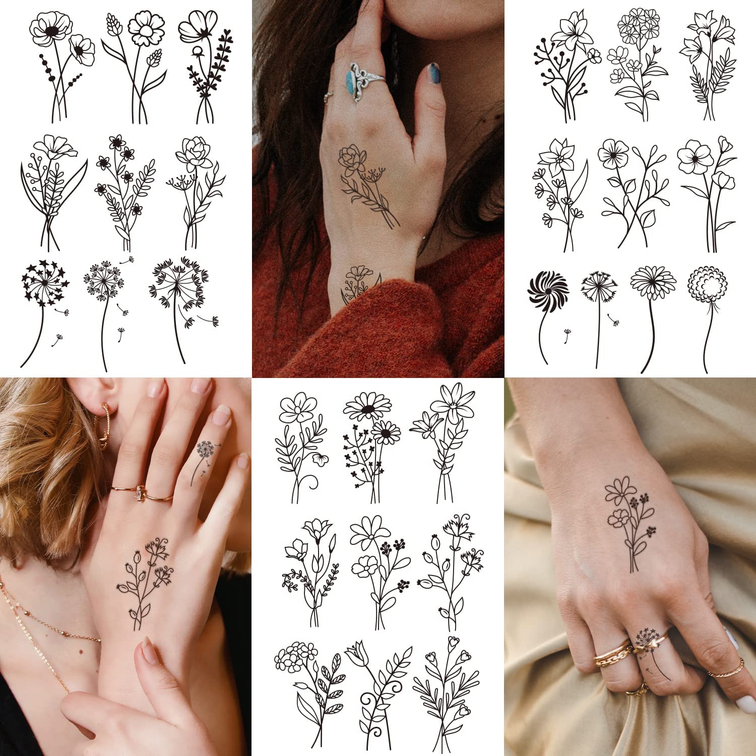 Lot De 6 Feuilles De Tatouages Temporaires Noir Tribal - Style Esquisse, Autocollants Pour Adultes Et Enfants