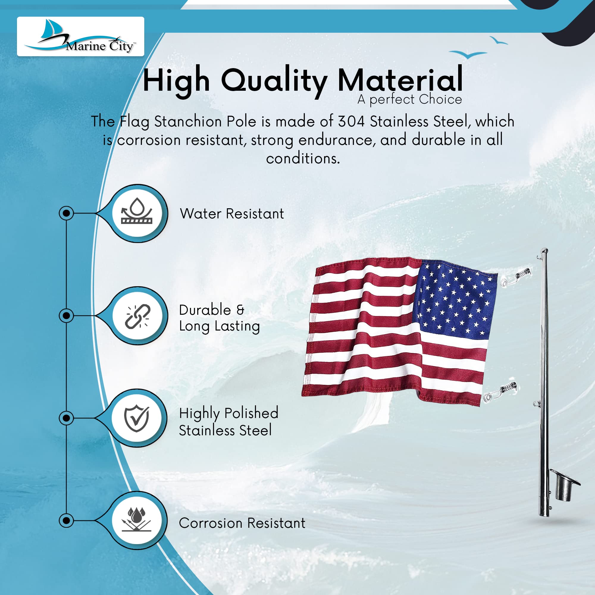 MARNE CTY Sprng Mountng Socket And 32-nch Flag Stanchon Pole Kt