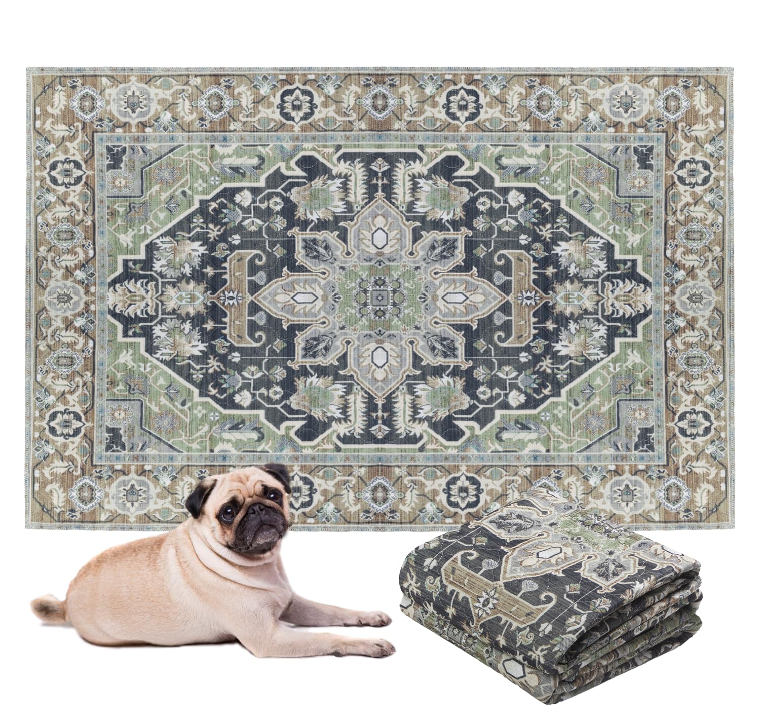 LOVEWAG Washable Dog Pee Pads, 16" x 24", Waterproof, Non-Slip, Super Absorbent, Reusable Machine-Washable, 2-Pack (Sage Forest)