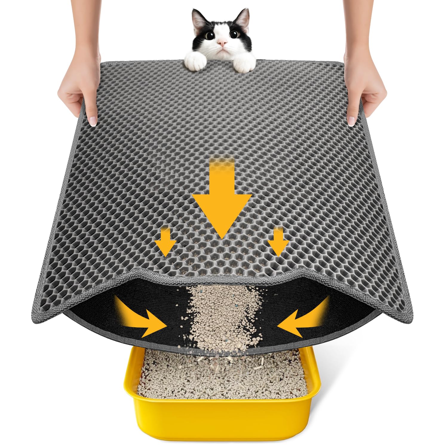 Conlun Tappetino Lettiera Gatto 58x42cm, Doppio Strato, Impermeabile, Resistente all'Uro, Lavabile, Antiscivolo Tappeto per Lettiera Gatto, Grigio