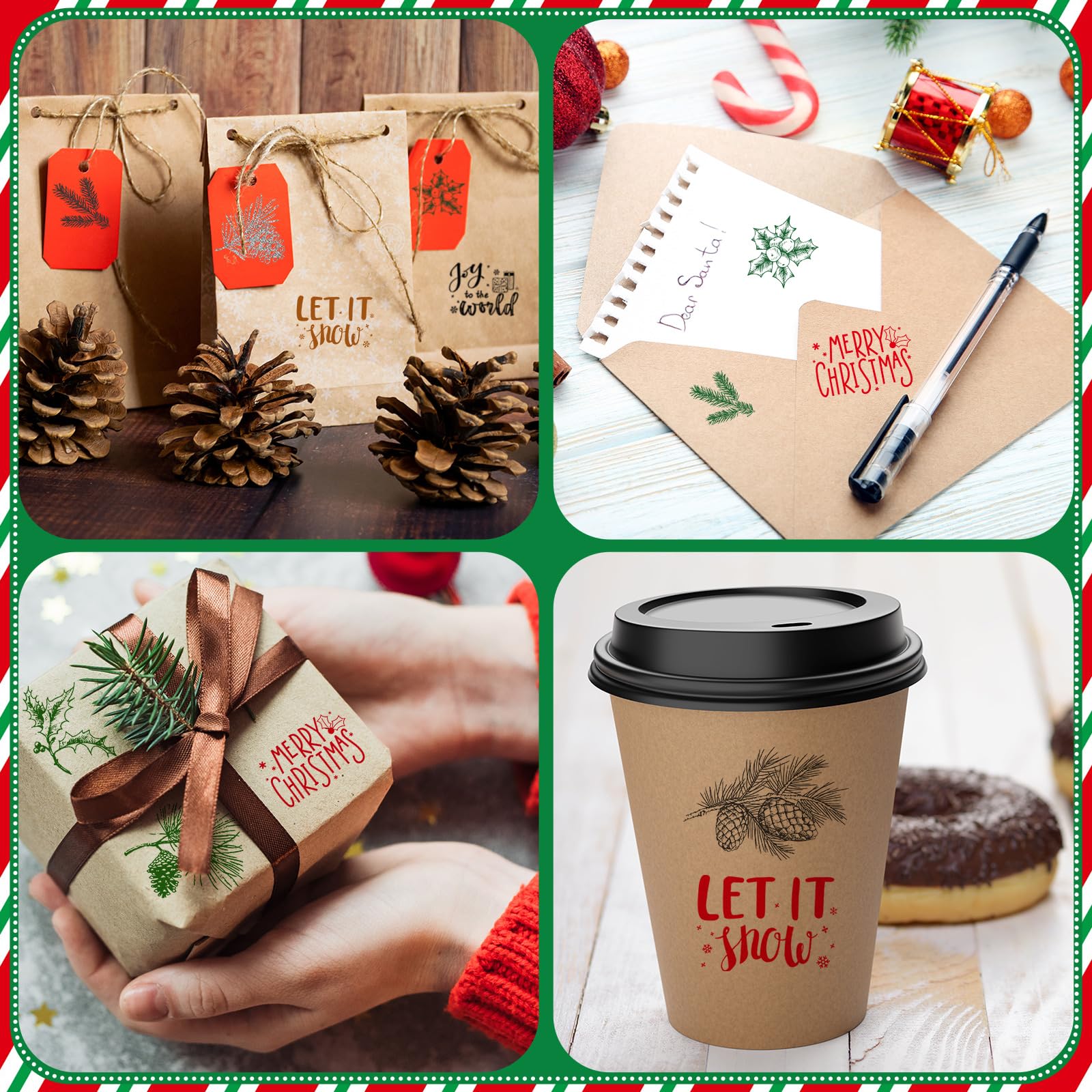 Watersay Juego de 14 sellos de goma de Navidad y almohadillas de tinta para manualidades, 9 sellos de goma de Navidad de madera, 5 almohadillas de tinta para manualidades, tarjetas de bricolaje y