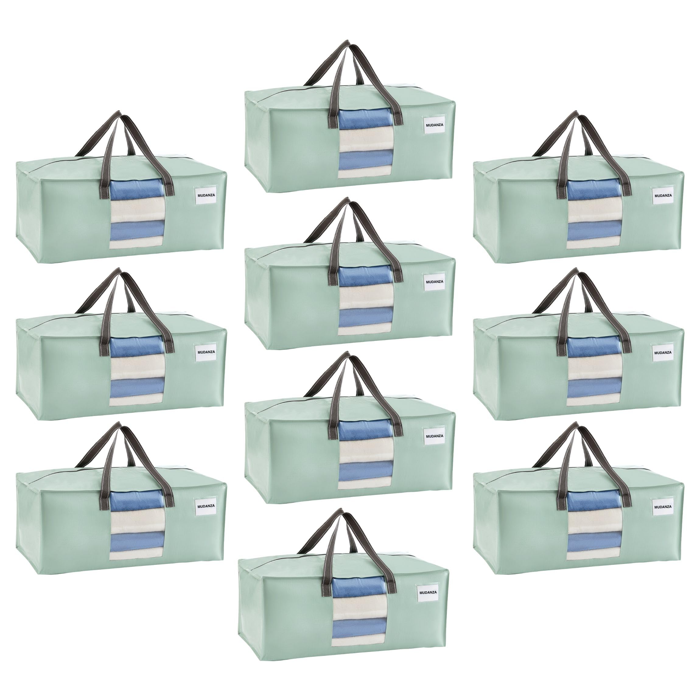 VENO Pack de 10 Bolsas de Mudanza, Almacenaje Extra Grandes, Almacenaje Resistentes, Cajas de Embalaje, Suministros de Mudanza, Lavandería Duraderas para Ropa(Ventana Verde Claro,Pack de 10)