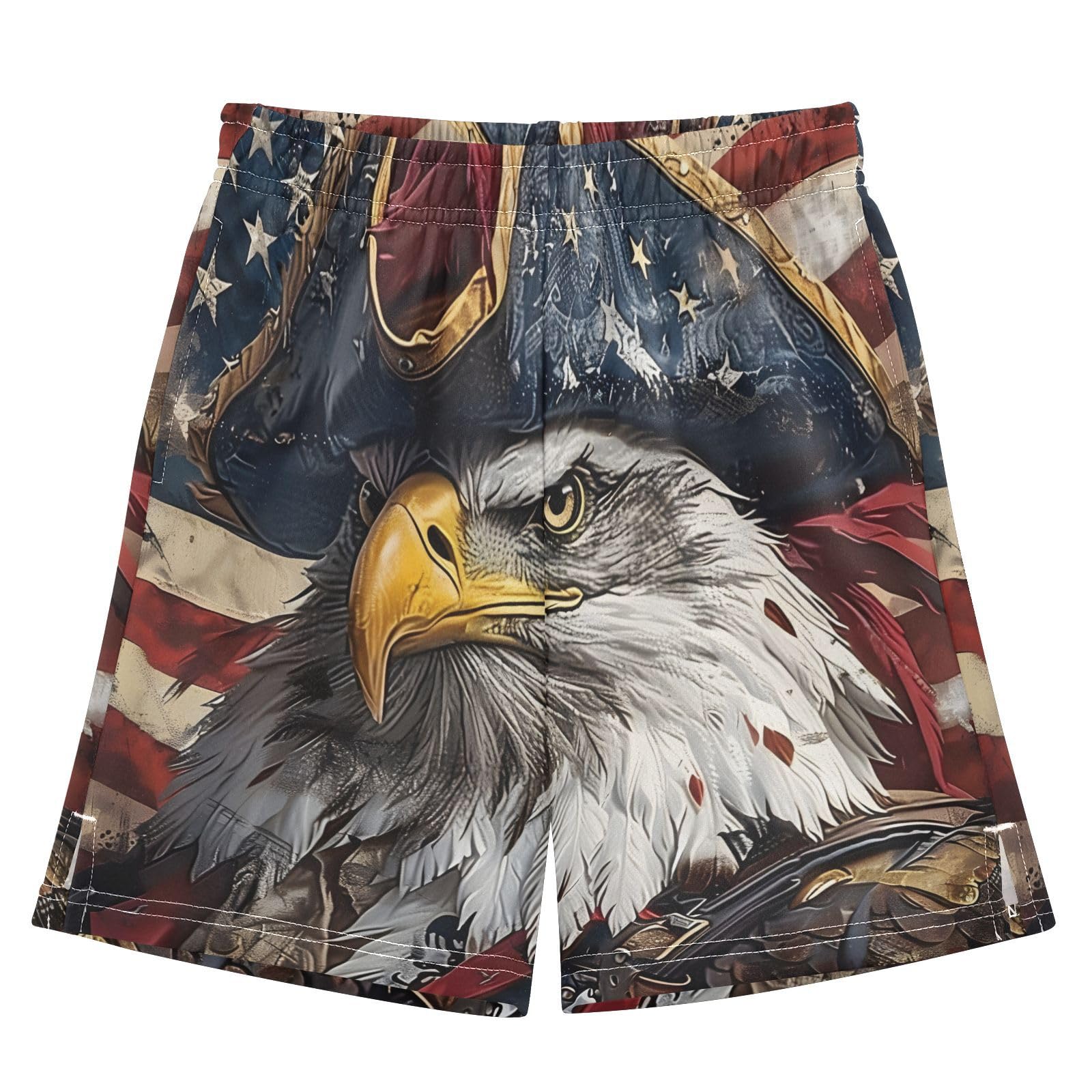 Pirate Bald Eagle Vintage Shorts for Boys Summer Athletic Outdoor Boys Shorts Size 9-10 Multicolor