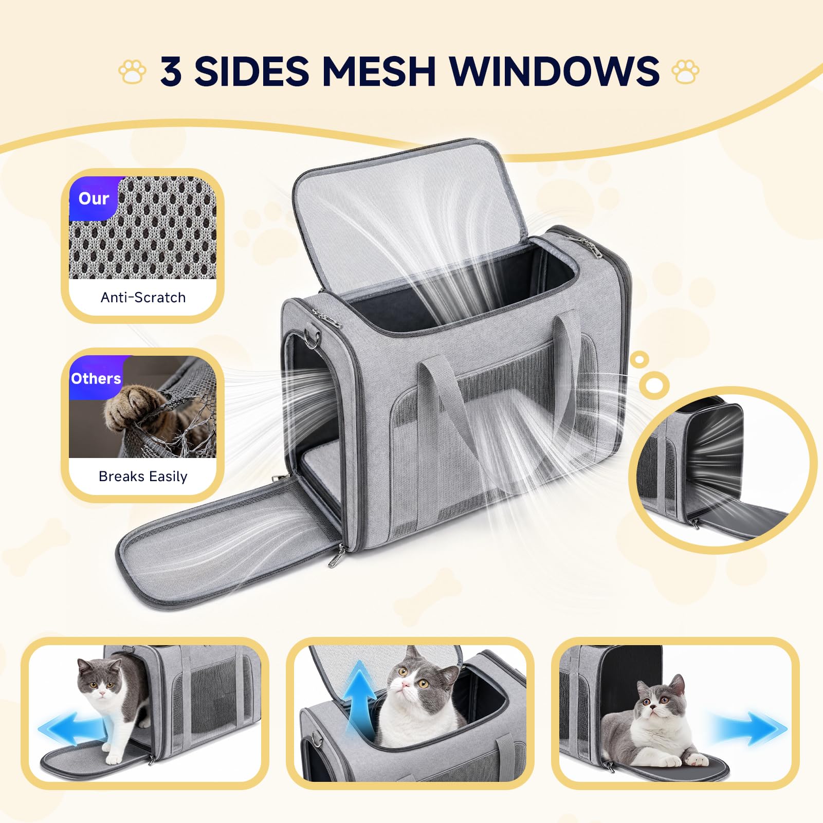 55x40x23cm Transportin Gato Homologado para Avion Cabina, Plegable Bolsa de Transportin Perro Grande Transpirable Cat Carrier con Bebedero Plegable para Gatos y Perros, Air Europa Aerolineas