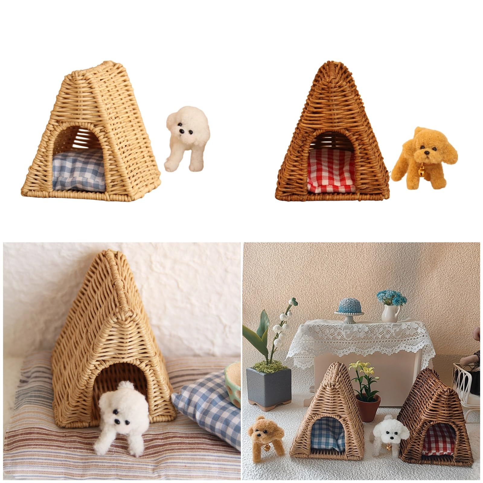 Set cuccia per cuccioli in rattan naturale, Dark yellow ted, A