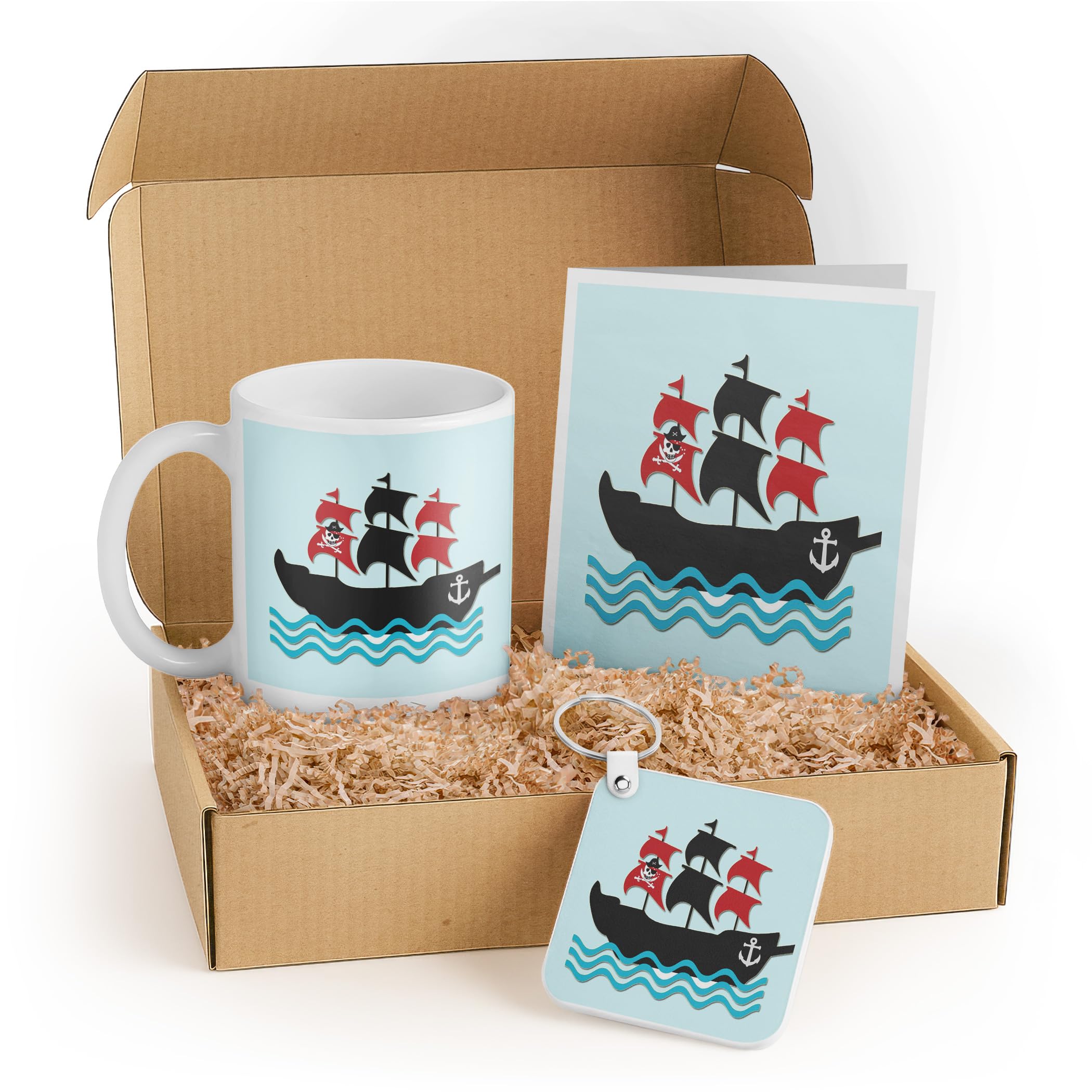 3dRose Pirate Boat Gift Set for Kids - Includes Mug, Card, and Keychain - Perfect for Birthdays, Baby Showers, and Children's Gifts