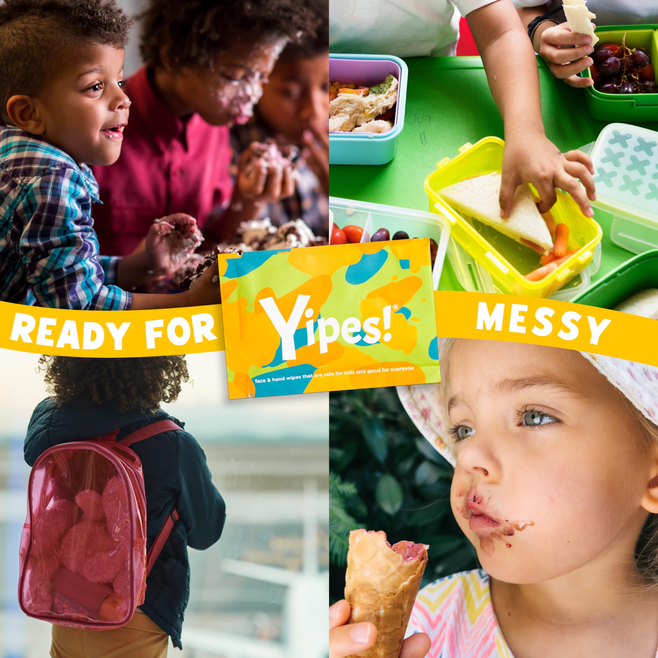 Yipes! Toallitas húmedas compostables para piel sensible para niños, envueltas individualmente, imprescindibles para el aula, artículos esenciales de viaje, para mochilas, loncheras, suministros para