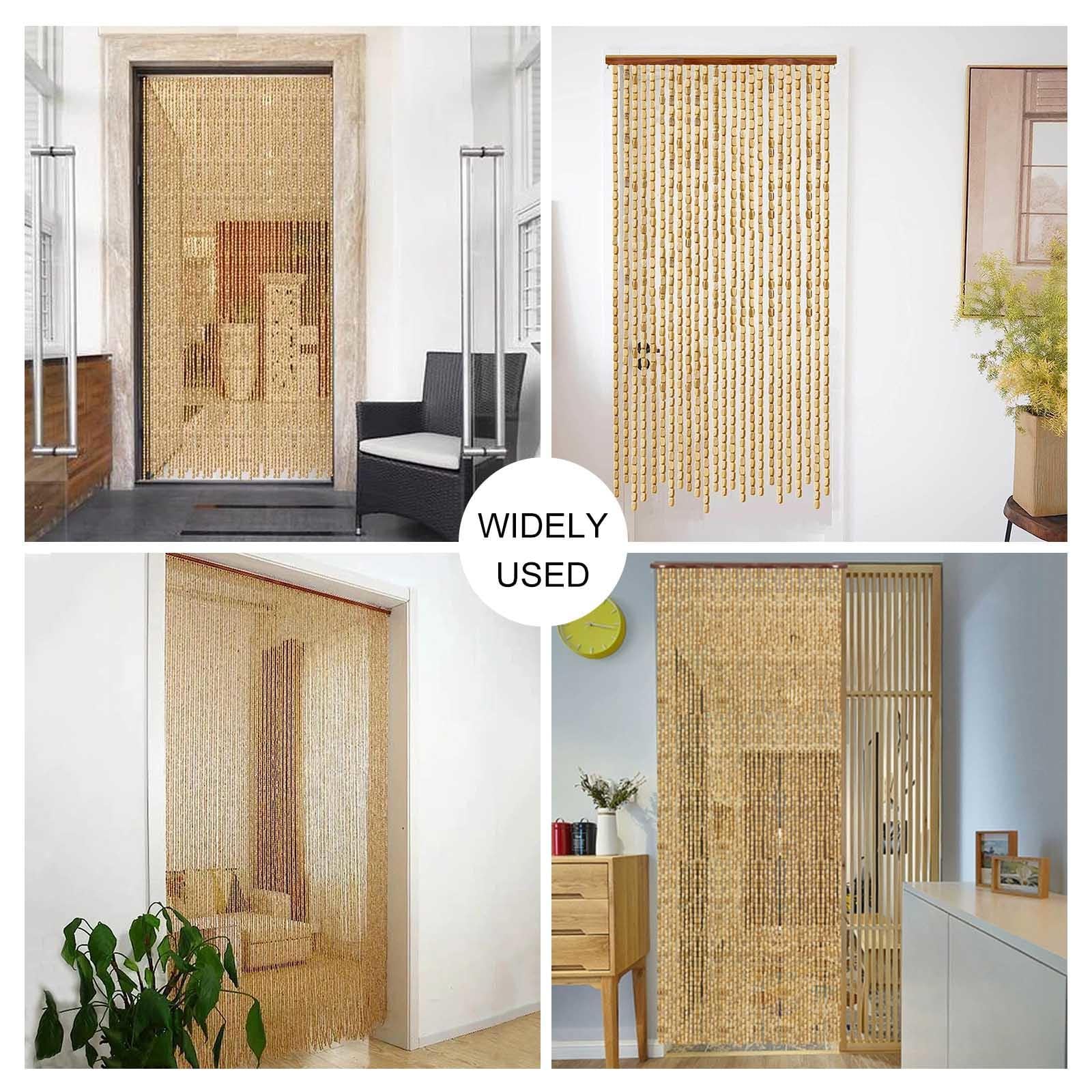 Jolan Cortina De Cuentas Mosquitera De Bambú Natural, Hecha a Mano - Abalorios De Madera 60x200/80x200/90x200/100x200cm - De Puerta y De Hilo, W×H-60strands(60×210cm)