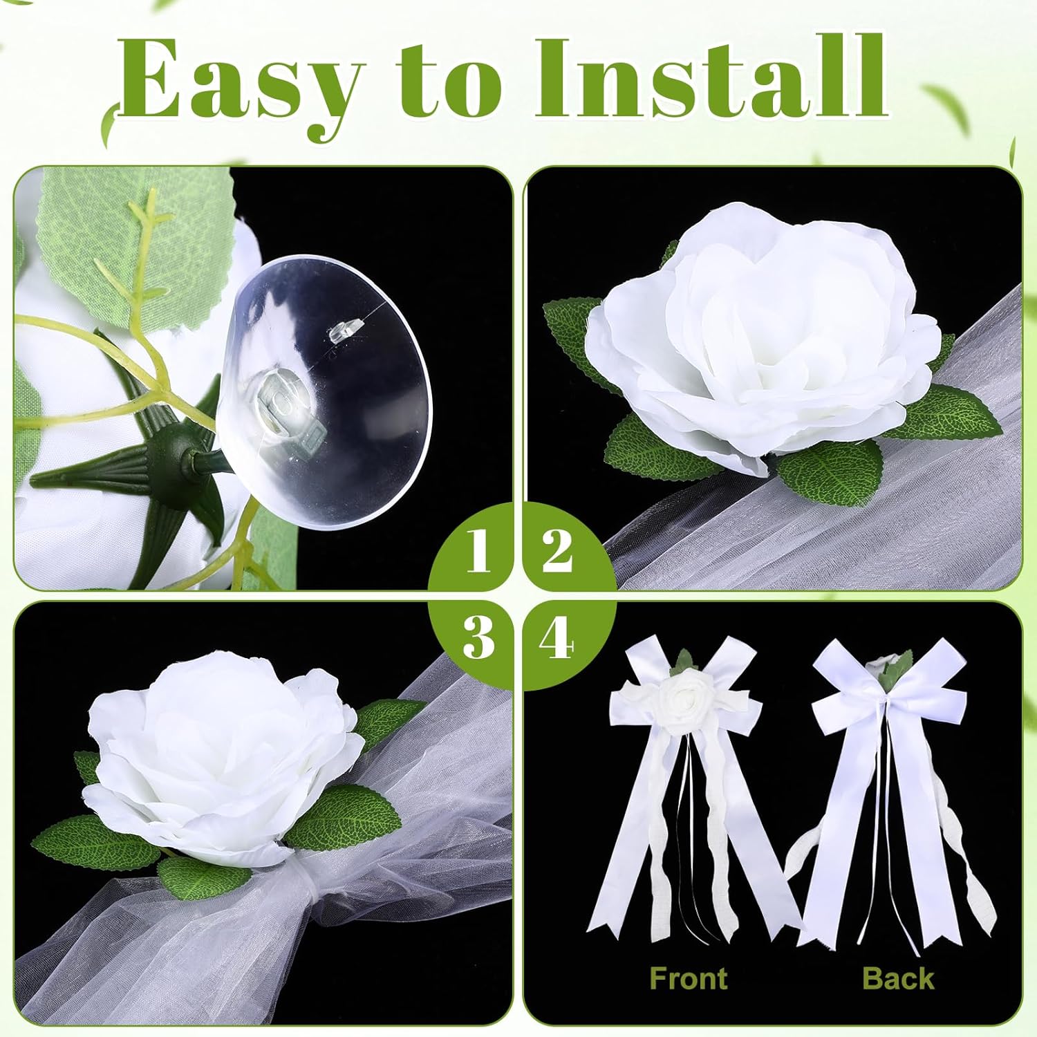 Suncalla Just Married Car Decorations Wedding Car Door Handle Flowers White Artificial Flowers Bouquet Ribbon Set Elegant Wedding Party Decorations for Vehicle Hood Door Handles and Rearview Mirrors