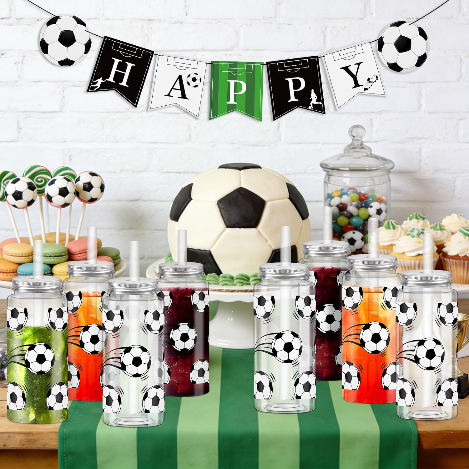 Hxezoc 20 Pack Plastic Soccer Cups with Lid and Straw Reusable Party Plastic Cups 14.2 oz Sports Party Gifts for Soccerl Game Sport Birthday Decoration Supplies