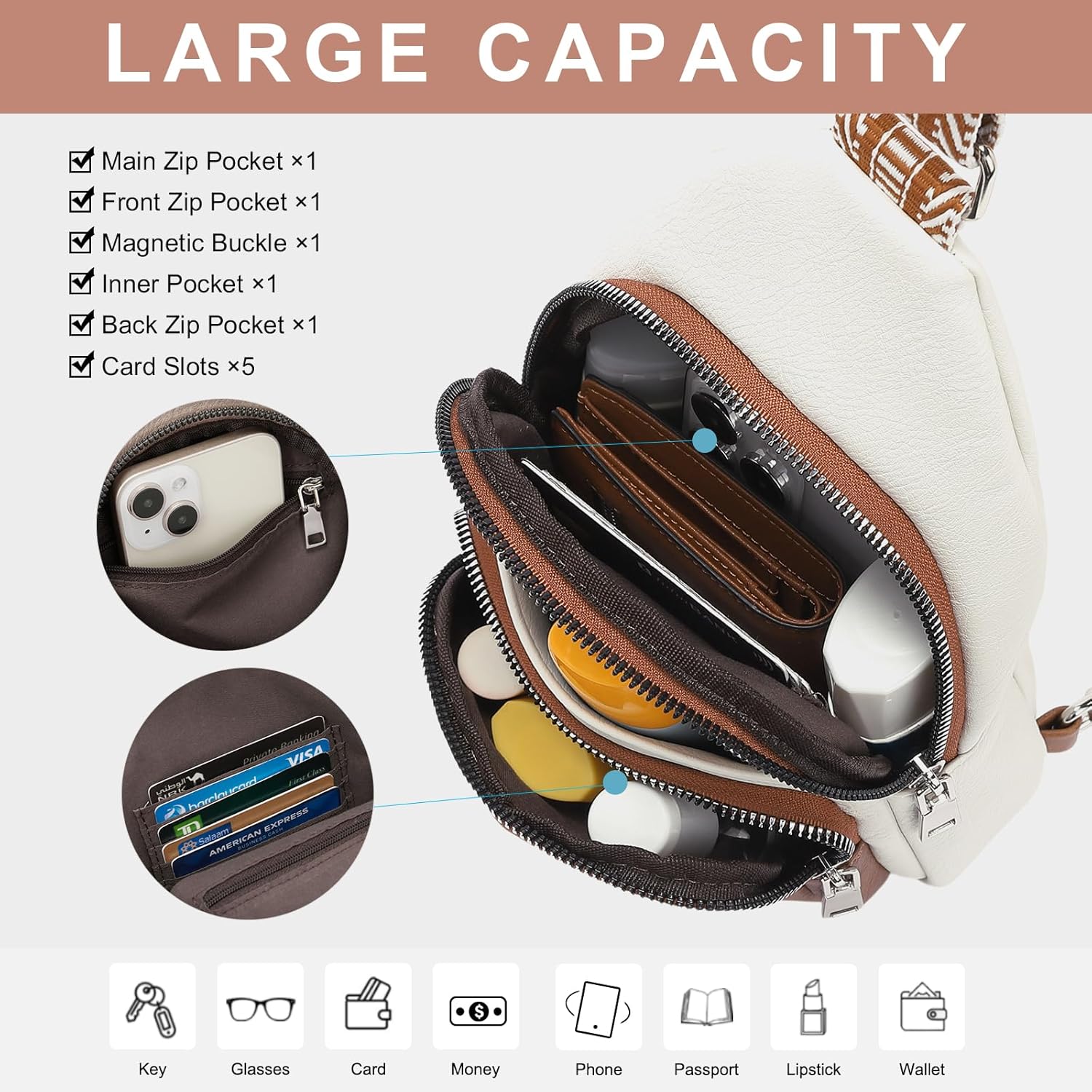 CLUCI Small Sling Bag for Women, Vegan Leather Fanny Pack Crossbody Bags for Women, Chest Bag With Guitar Strap - Image 4