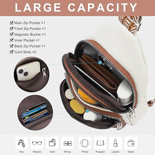 Miniatura 4 de CLUCI Riñonera pequeña para mujer, cangurera de cuero vegano para mujer, bolsa de pecho con correa de guitarra