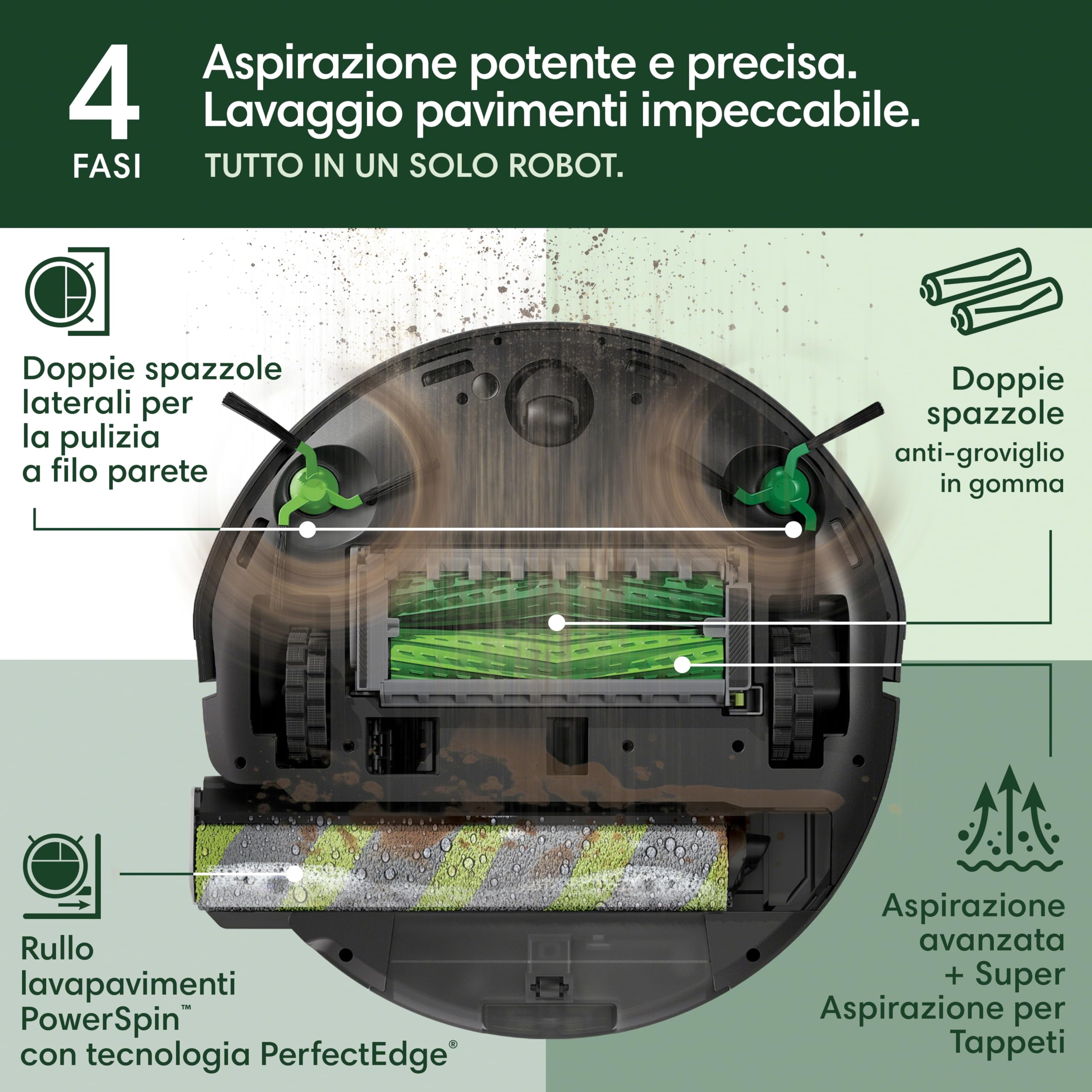 iRobot Roomba Max 706 Combo+Stazione AutoWash, Robot Aspirapolvere Lavapavimenti, ProLiDAR, PowerSpin Roller Mop,SmartScrub,Riconoscimento Oggetti AI,Pulizia Predittiva, Controllo Vocale e App, Nero