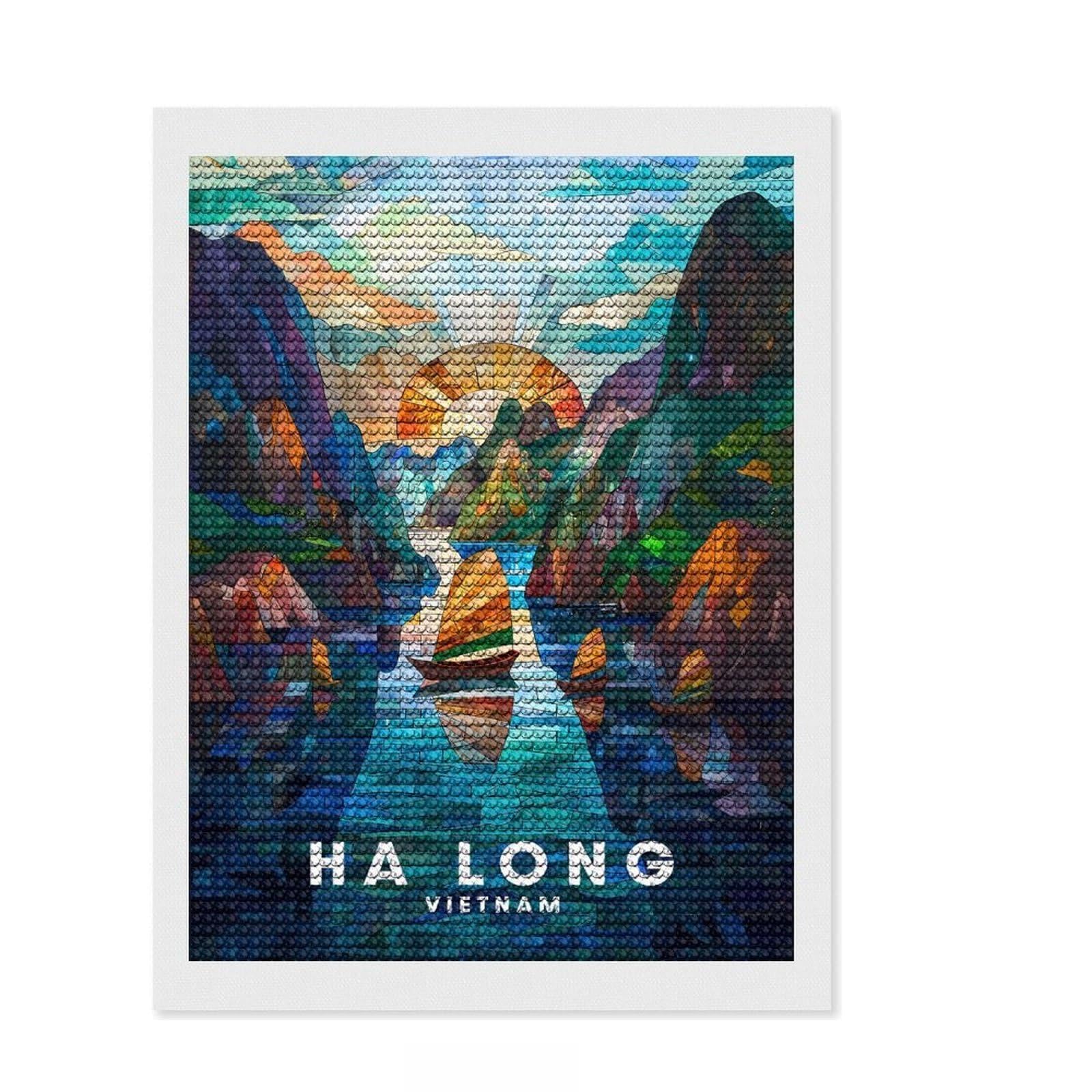 Junmoney Ha Long Diamond Art Kit 12"x16", for Craft Lovers, Sparkling Round Gems, Gift Idea, Living Room Decor, Decorate Your Room
