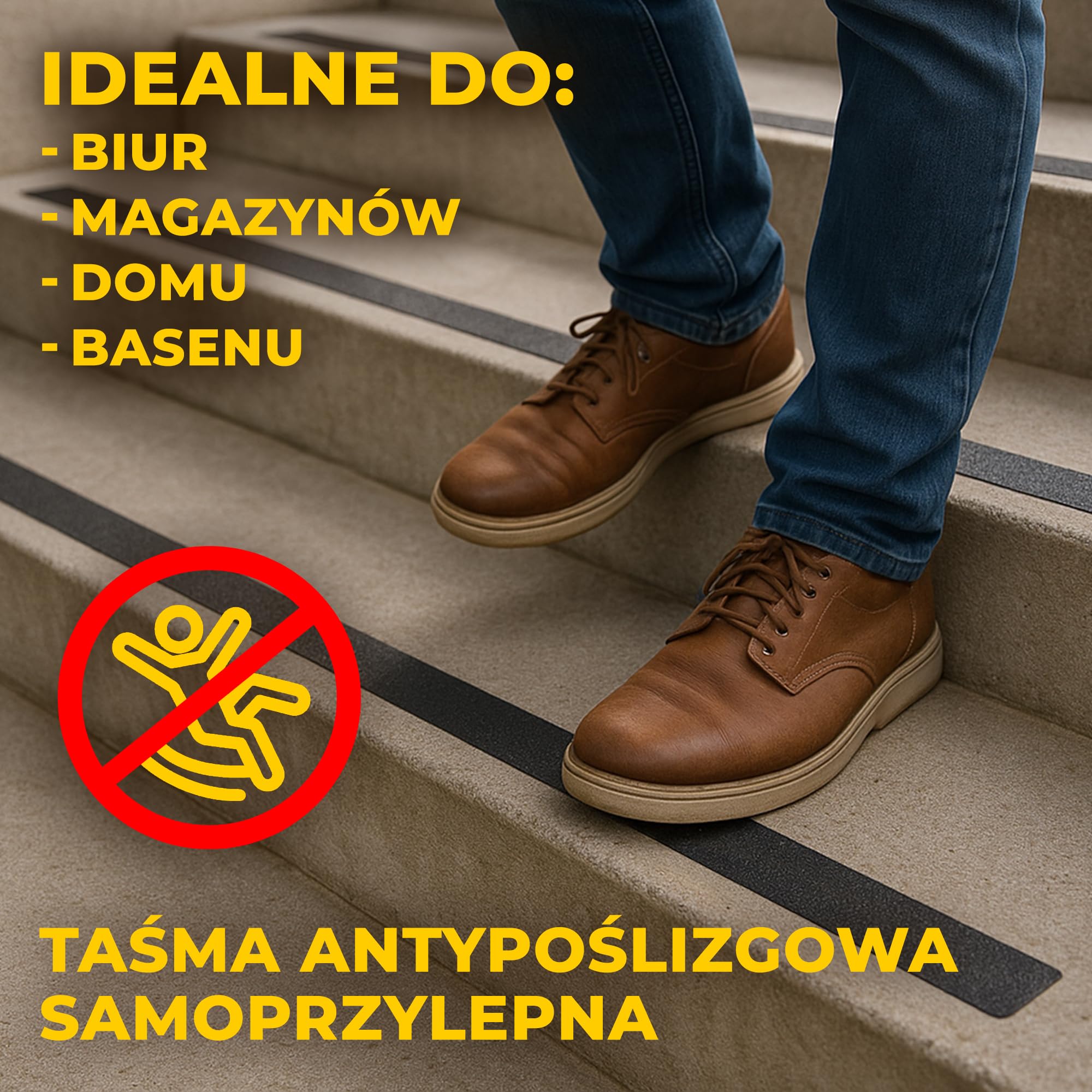 Taśma antypoślizgowa [18 m × 2,5 cm] | Czarna | Samoprzylepna taśma zabezpieczająca schody i podłogi | Do wnętrz i na zewnątrz | Paski antypoślizgowe na stopnie