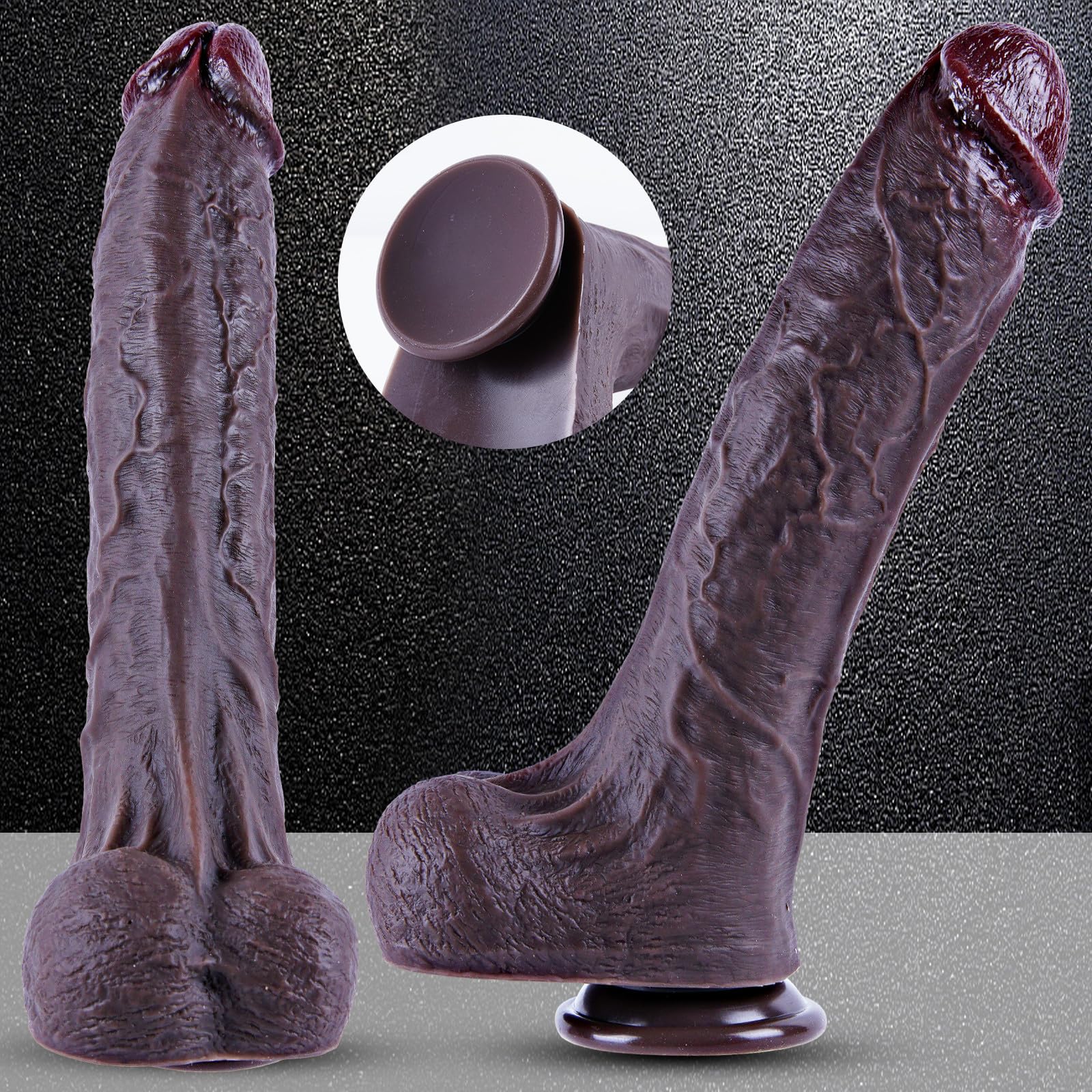 Dildo realistico gigante in silicone nero da 27,5 cm, dildo extra large e spesso con ventosa, pene lungo XXL, ottimo per la stimolazione del punto G e il gioco anale profondo, ottimo per le coppie gay