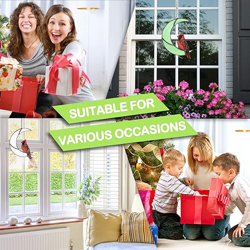 Miniatura 4 de Atrapasuales cardenales de pájaro rojo en la luna para colgar en vitrales hecho a mano para decoración de ventanas decoración de jardín al aire