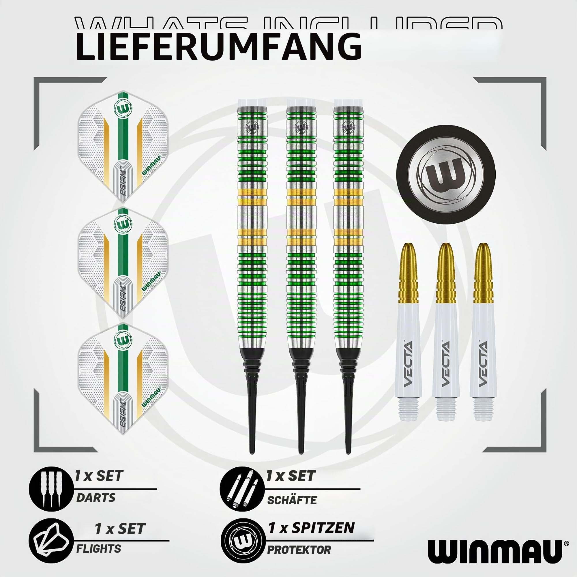 WINMAU Darts Xenon Series 90% professionelles Wolfram-Dart-Set mit Dart Flüge und Dart-Schäften – verfügbare Gewichte: 18g Weiche Spitze, 23g, 24g und 25g Stahlspitze