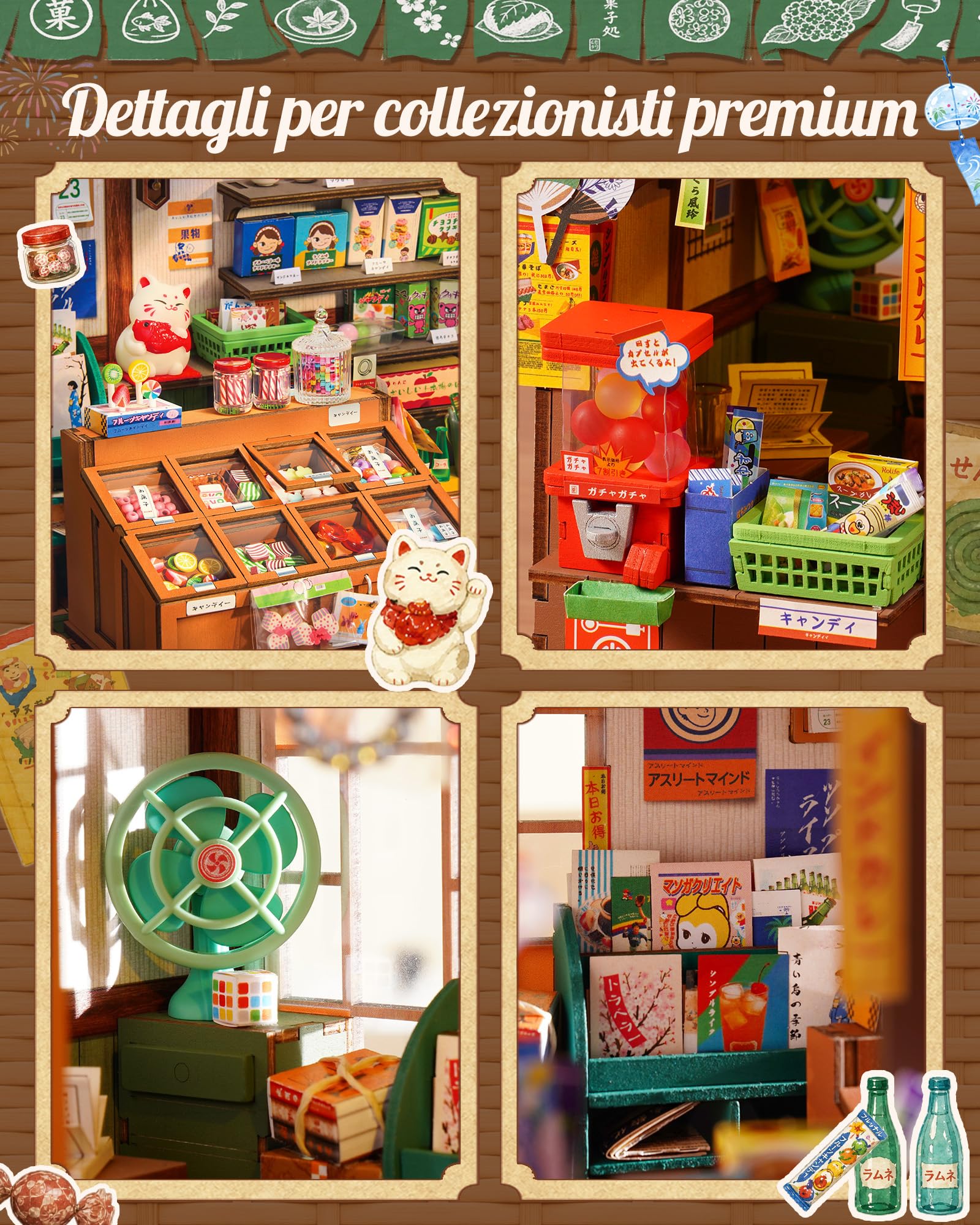 Rolife Book Nook Japan Nostalgic Corner Shop, DIY Miniature House con LED