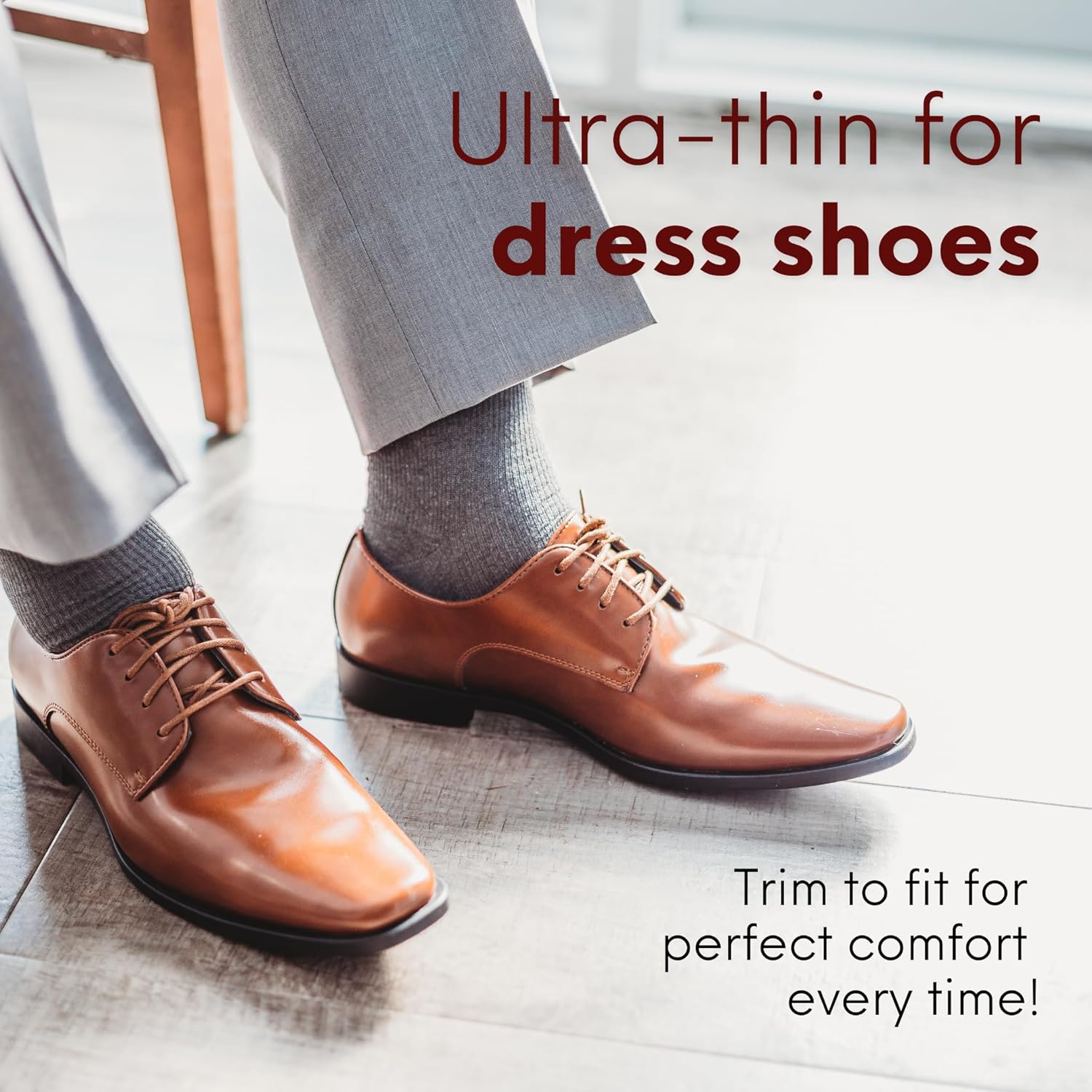 HANDARTE Leather Sockless Shoe Insoles | Thin Dress Shoe Inserts for Men | 100% Natural Goatskin - ChromeFree, Anti Sweat & Anti-Odor (US M9.5 | EU43) - Image 2