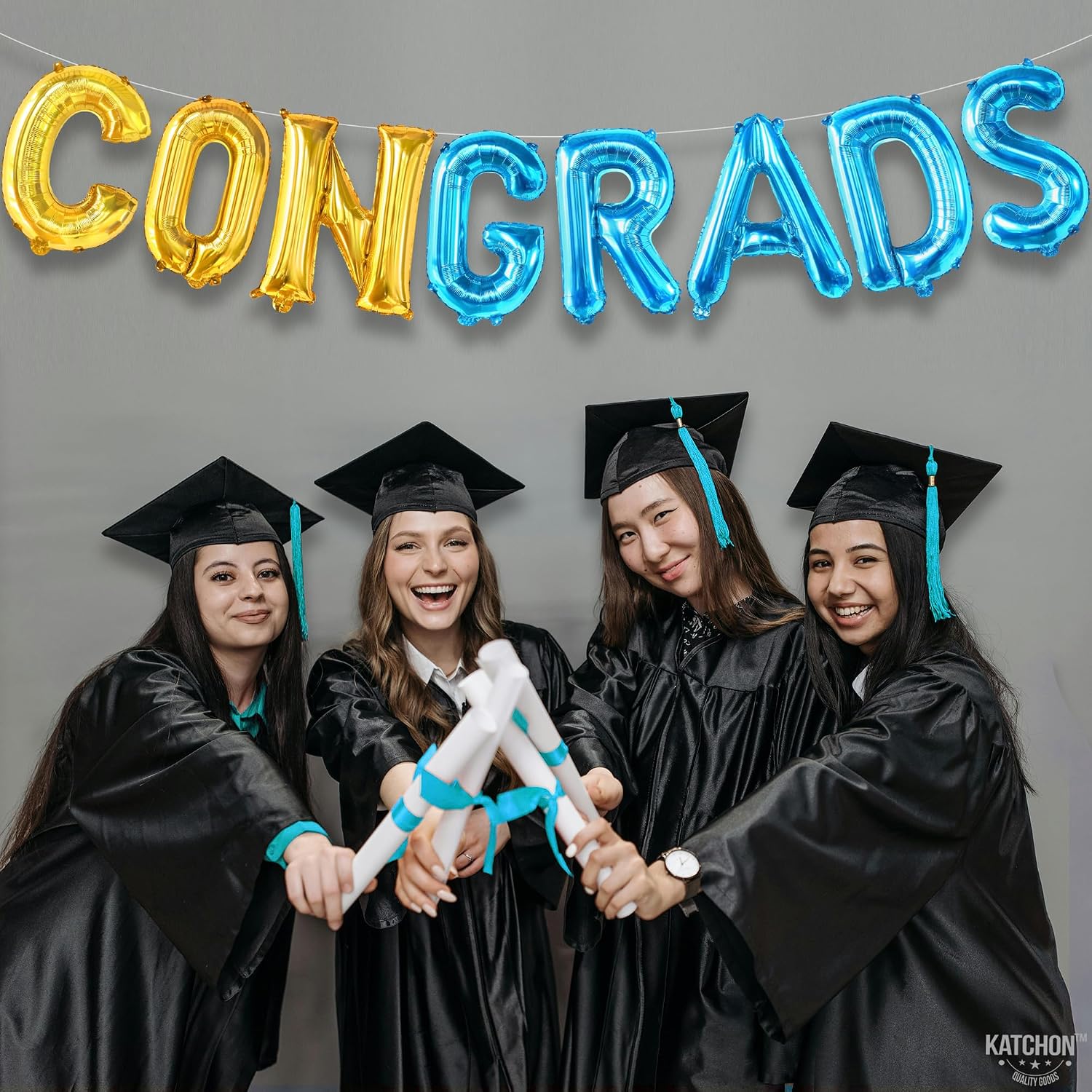 KatchOn, Blue and Gold Congrats Balloon - 16 Inch | Congrats Grad Balloons Foil for 2026 Graduation Party Decorations | Grad Balloons Banner, Blue and Gold Graduation Decorations 2026