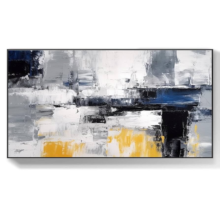 Amazon.com: 超大原始抽象油畫,當代藝術,簡約繪畫,畫布上的黑白