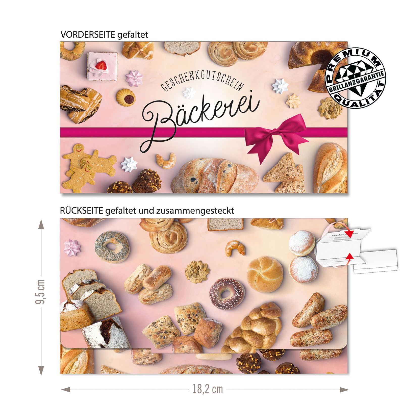 GESCHENKGUTSCHEINcom - 50 Gutscheine blanko faltbar mit Umschlag für Bäckerei Konditorei Gebäck Firmen Gewerbe - Vordruck/Formular S218-1-50