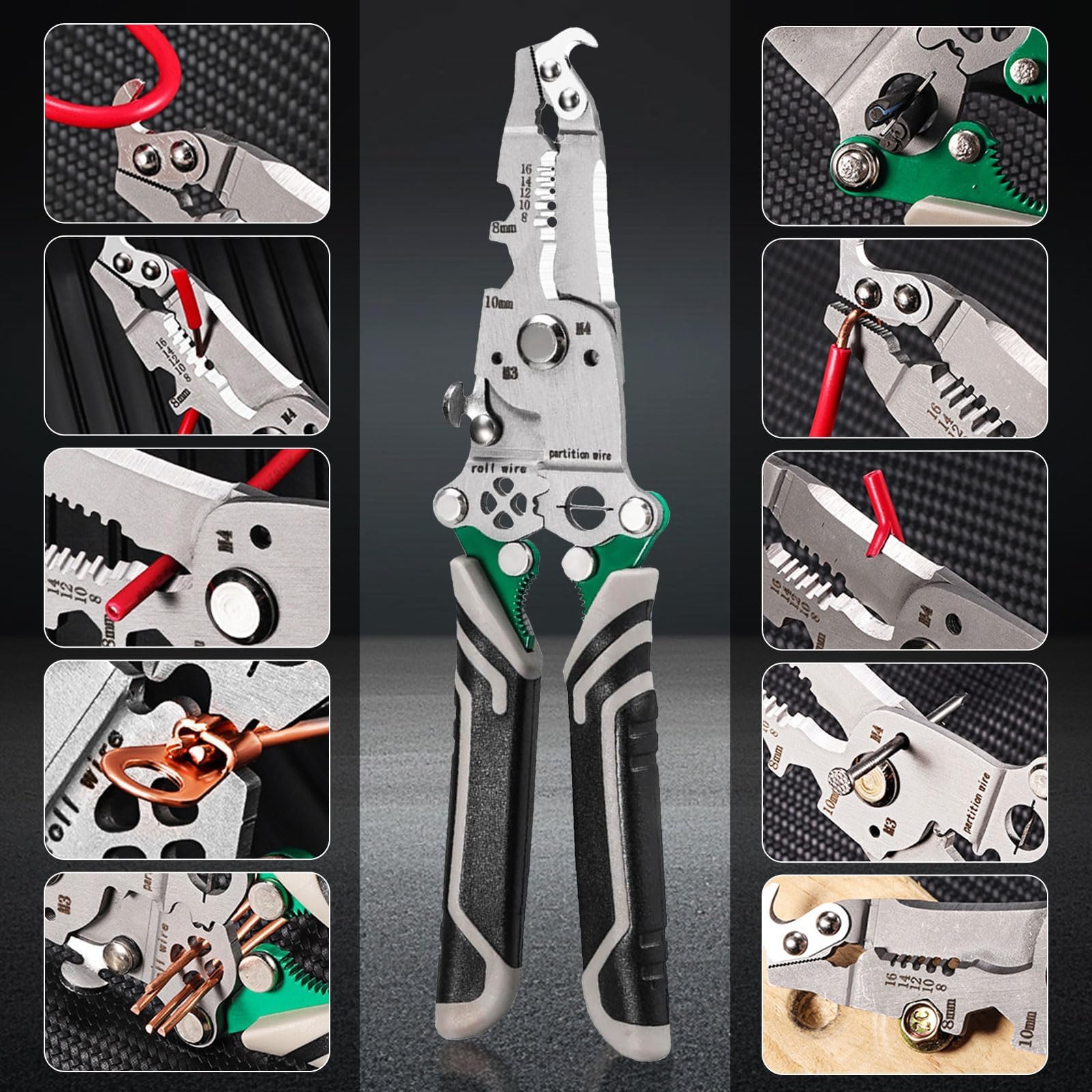 GIONAR 18-in-1 Foldable Wire Stripper, Multifunctional Cable Stripper Tool, Electrician Crimpers and Strippers for Electrical Wires - Image 2