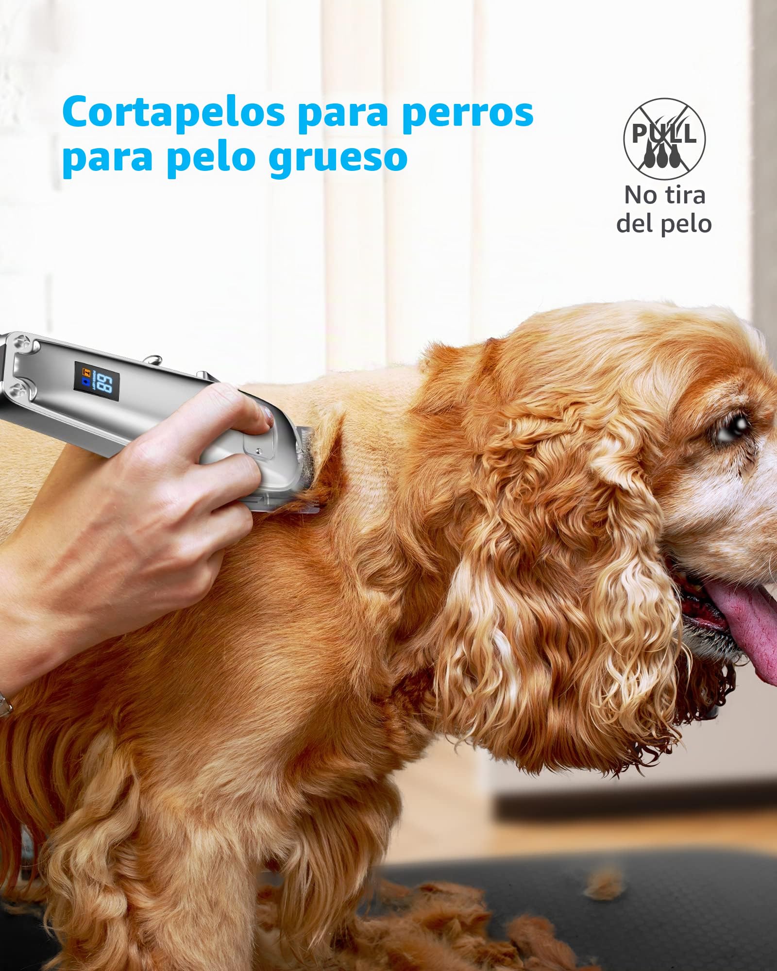 oneisall Esquiladora profesional para perros de pelo grueso con base, máquina eléctrica para perros con 6500 rpm, potente motor para pelo grueso, largo y rizado (plateado)