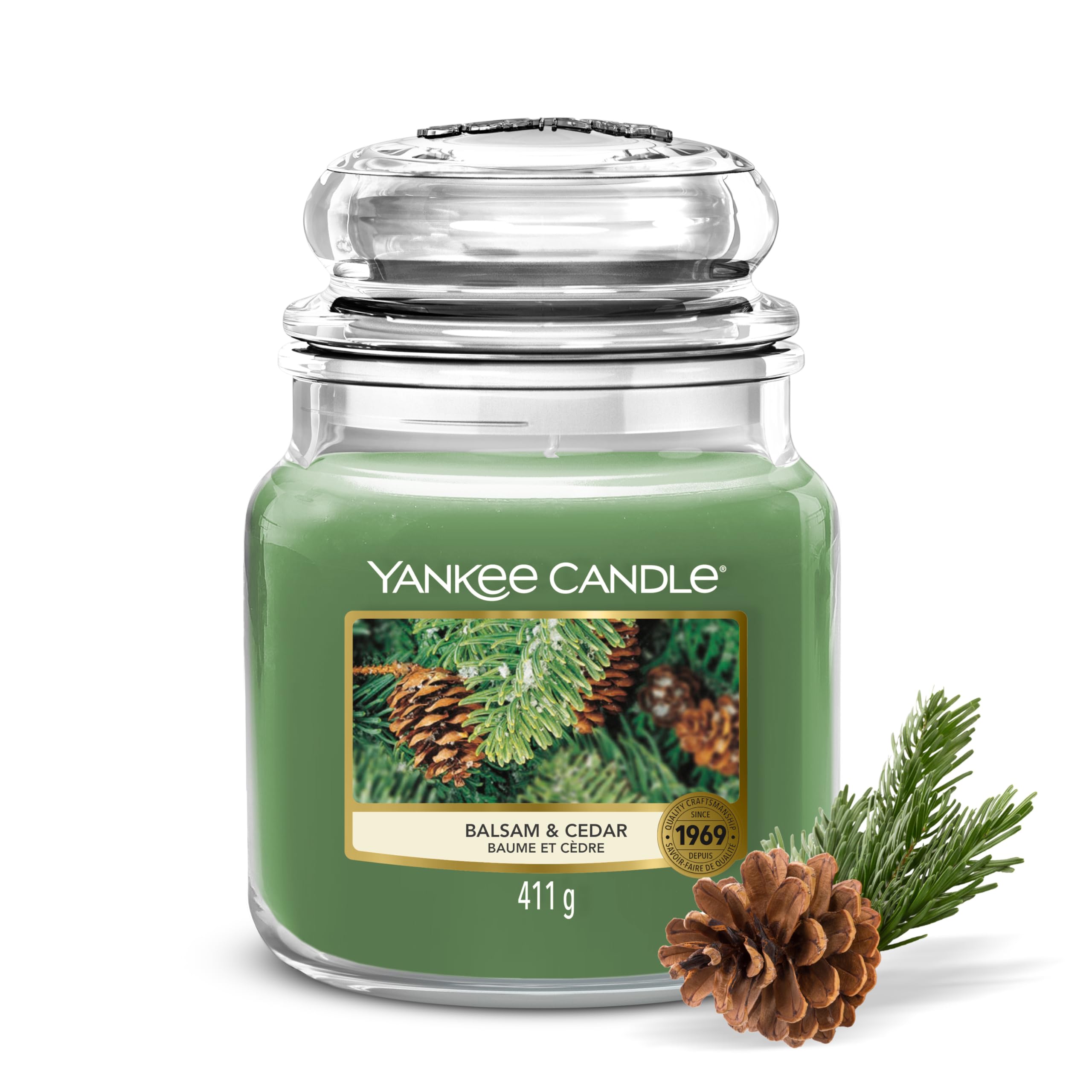 Yankee Candle Women's Balsam & Cedar Scented Candle | Medium Jar | Long Burning Candles: Up To 75 Hours | Perfect Christmas Gifts For