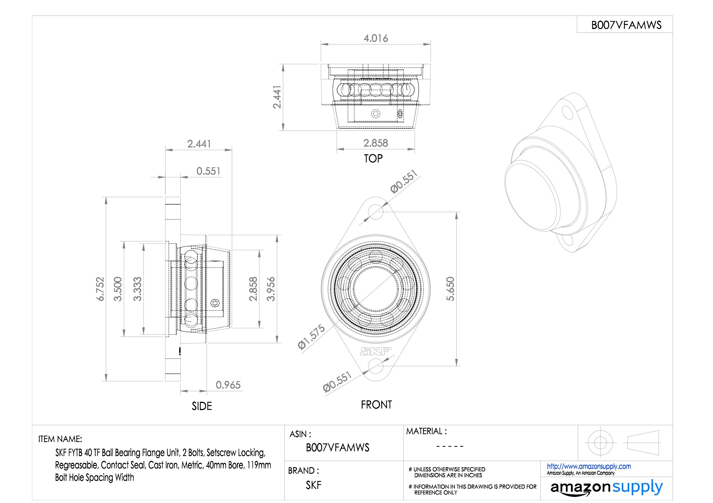SKF fytb-tf Serie Kugellager Flansch, Einheit, 2 Bolzen Löcher, Wirbel Lock, regreasable, Kontakt und Flinger Dichtungen, Gusseisen, metrisches, 40 mm, 1
