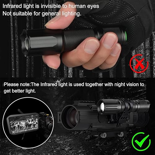 Miniatura 3 de ULTRAFIRE Linterna iluminadora IR, linterna LED IR de 850 nm para visión nocturna, mini iluminador infrarrojo táctico de largo alcance, enfoque