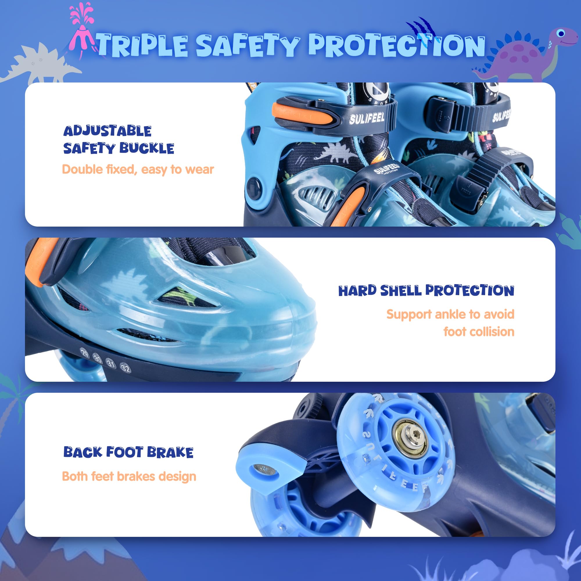 SULIFEEL Adjustable Roller Skates for Girls Boys Kids,Fun Illuminating Light Up Flash Wheels Three-Point Type Balance Suitable for Beginners Indoor Roller Skating