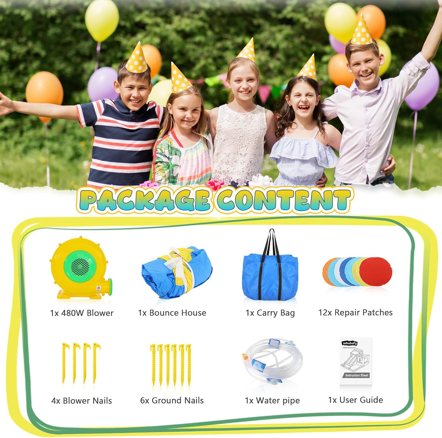 Whubefy 15x9.95Ft Bounce House Water Slide Park for Kids 3-6, Inflatable Water Slide Bouncy House with Slide,Big Pool,Bouncer Area,Blower, Blow Up Water Slides Jump Castle for Big Kids 8-12 Backyard