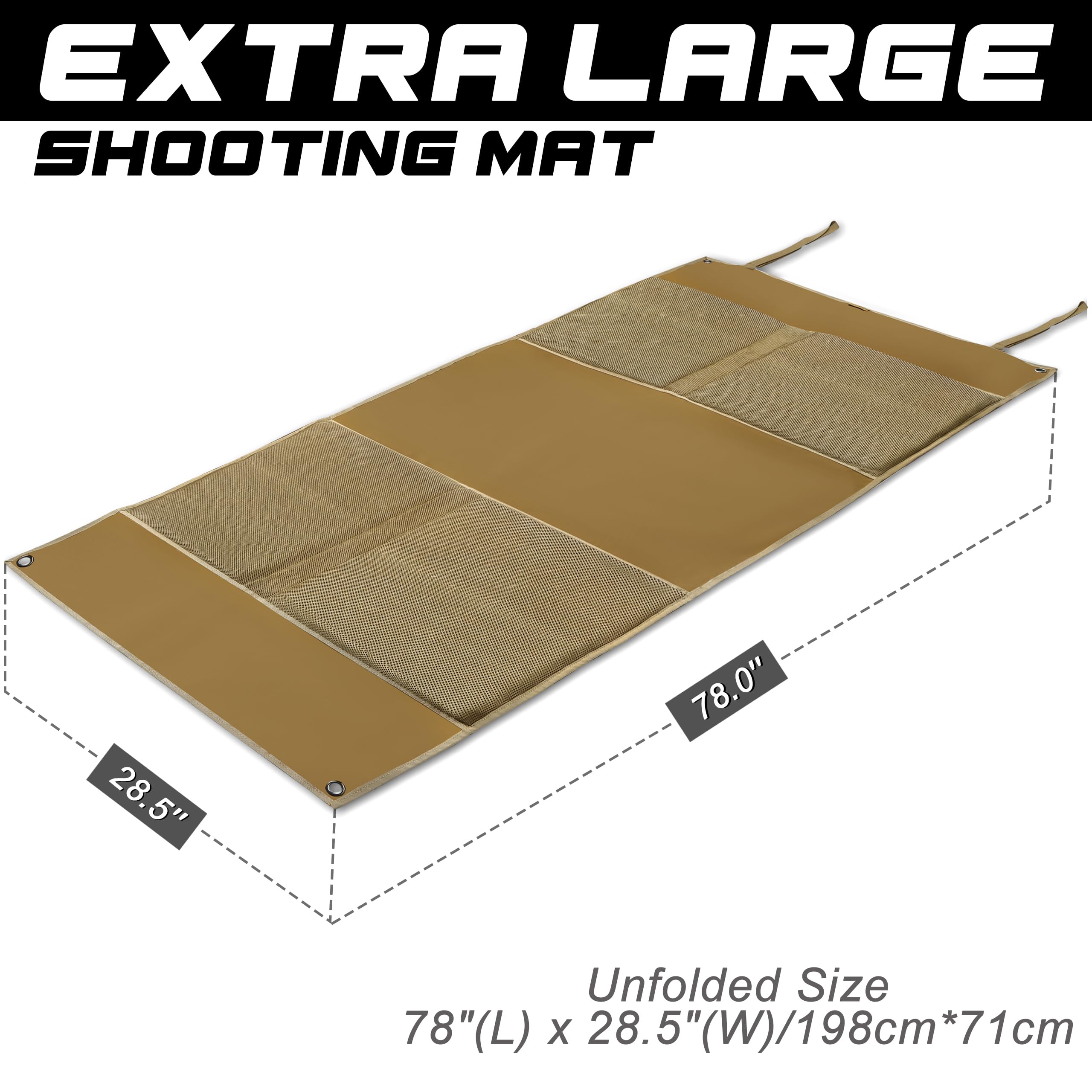 JIPIMON Shooting Mat with Tactical Water Resistant Carrying Bag, Extra Large Prone Padded Portable Roll Up Shooting Mats (Tan)