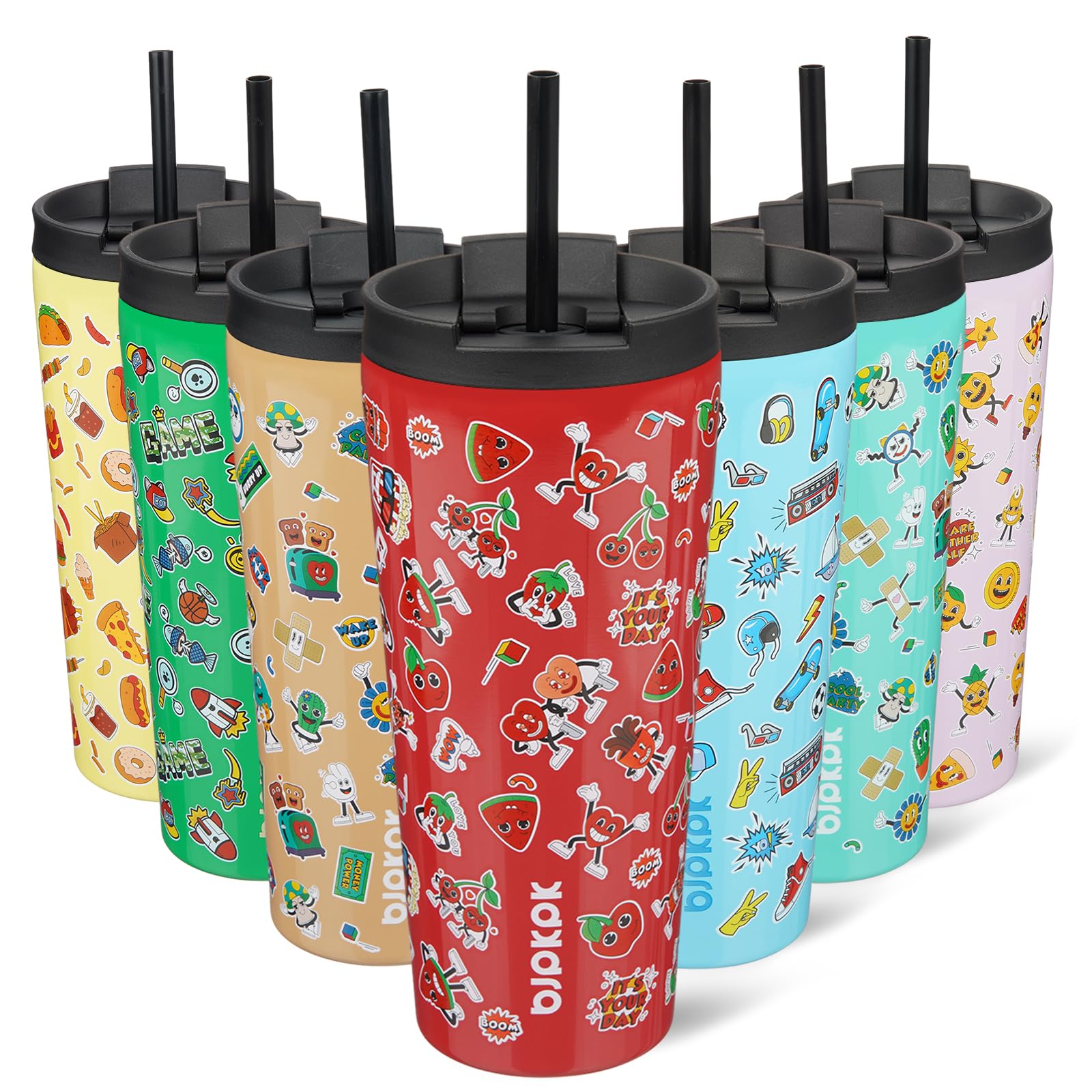BJPKPK 22 oz Coffee Tumbler with Straw, Insulated Stainless Steel Cup