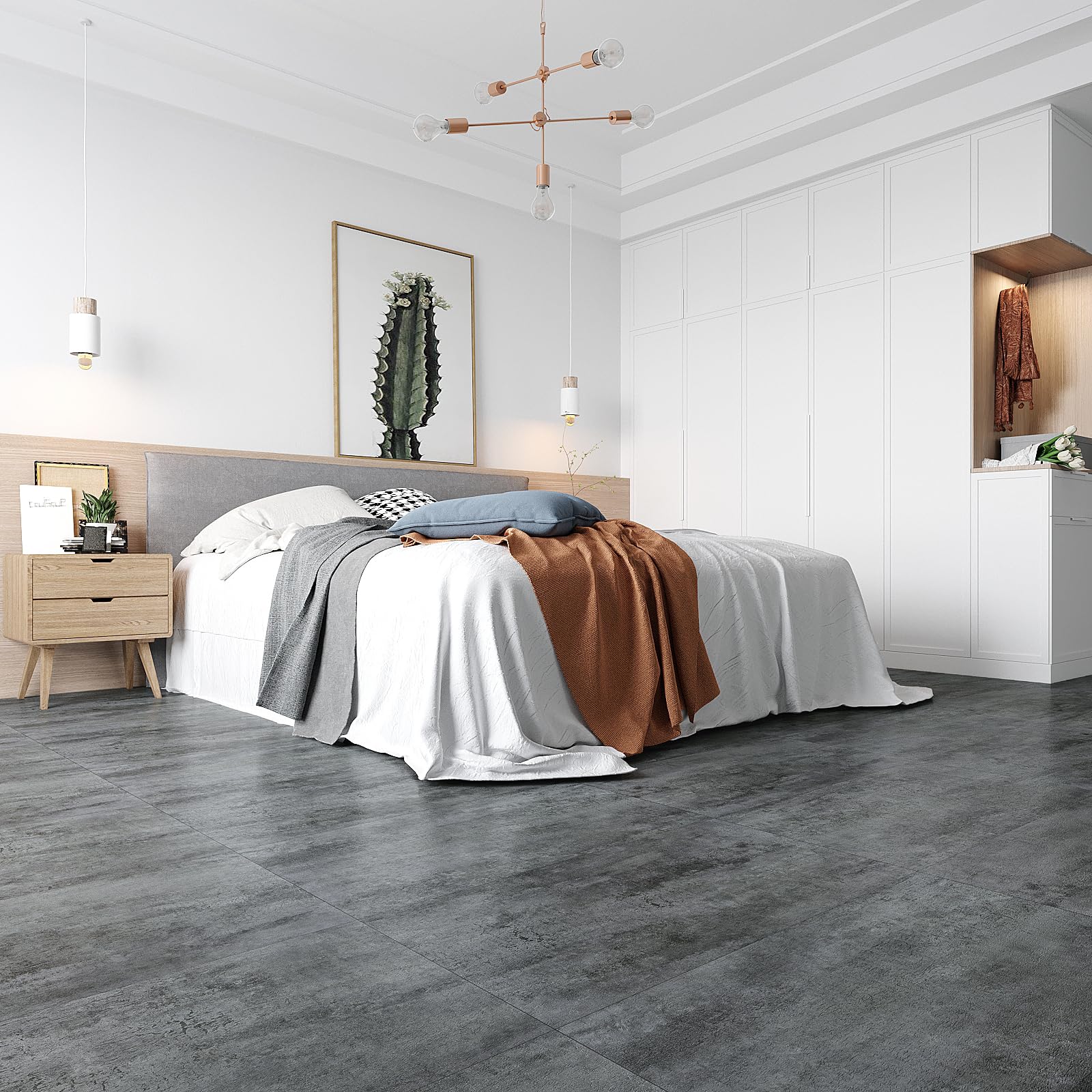 VEELIKE PVC Adesivo Pavimento Effetto Cemento Piastrelle Adesive Cucina Adesivi per Piastrelle Pavimento Bagno Piastrelle Adesive Pavimento Camera da Letto Garage Salotto 1,5mm 60cm x 30cm 24 Pezzi