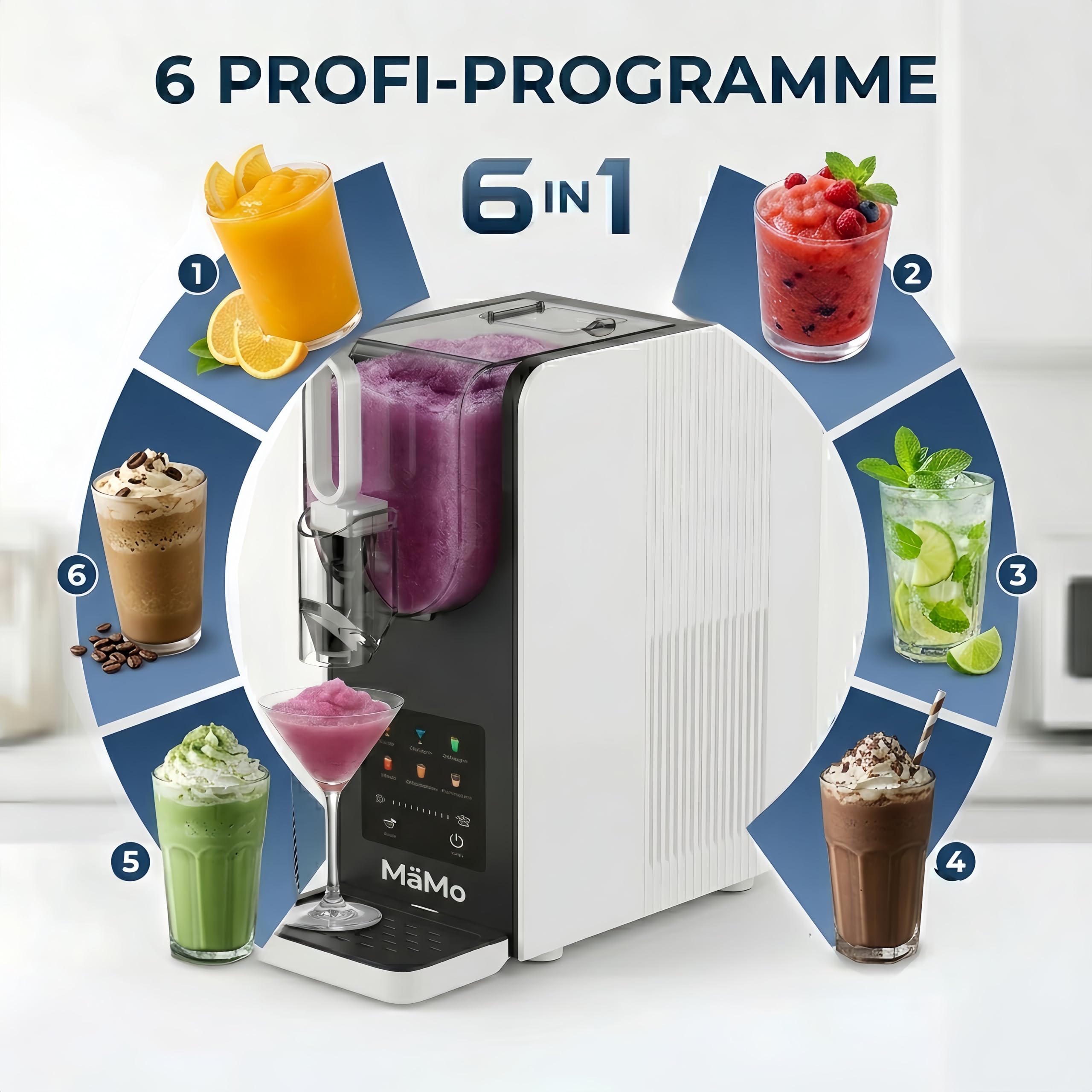 6-in-1 Slush Maschine für Zuhause - 2L Frozen Drink Maker mit Touchscreen & Turbo-Kühlung - Slushie Maker ohne Eis mit Rezeptur-Erkennung & Selbstreinigung für Cocktails & Smoothies