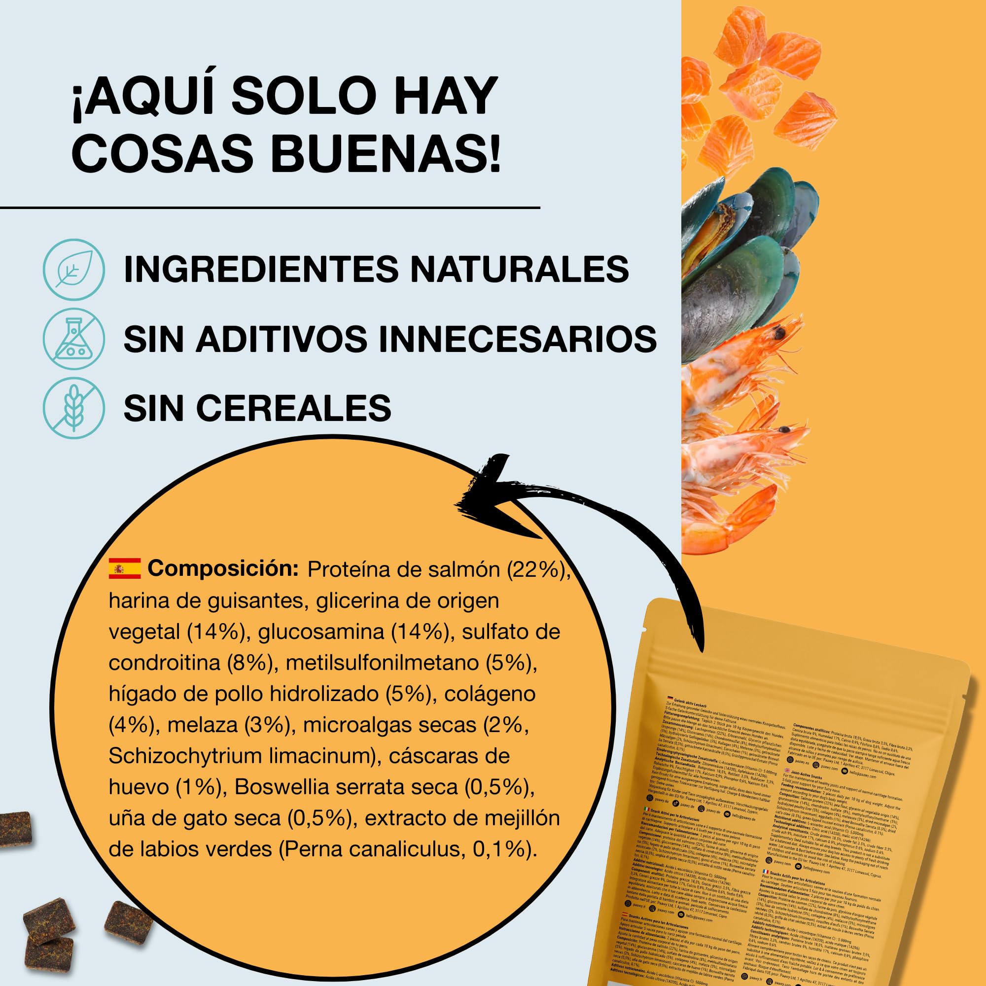 Condroprotector Perros de Paawy | MEJOR EN LA PRUEBA | 180 Snacks con Glucosamina, Condroitina, MSM y Colágeno – Antiinflamatorio Natural para Articulaciones y Artrosis – para Razas pequeñas y Grandes