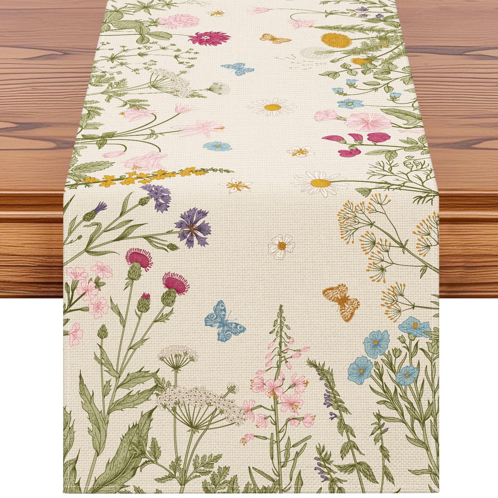 Chemin de table fleurs et papillons Sungeek déco lavable intérieur extérieur