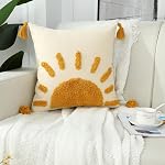 Boho Decorative Throw Pillow Covers 12x20, Woven Tufted Sun Lumbar Pillow Covers with Tassels Modern Abstract Pillowcase for Sofa Bedroom Living Room Home Decor, Yellow