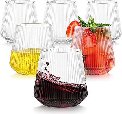 tchrules 40 Pack 12oz Plastic Stemless Wine Glasses, Clear Disposable Ribbed Cocktails Whiskey Glasses, Unbreakable Outdoor Plastic Drinking Cups for Party Wedding Birthday Holiday Mimosa Bar Supplies
