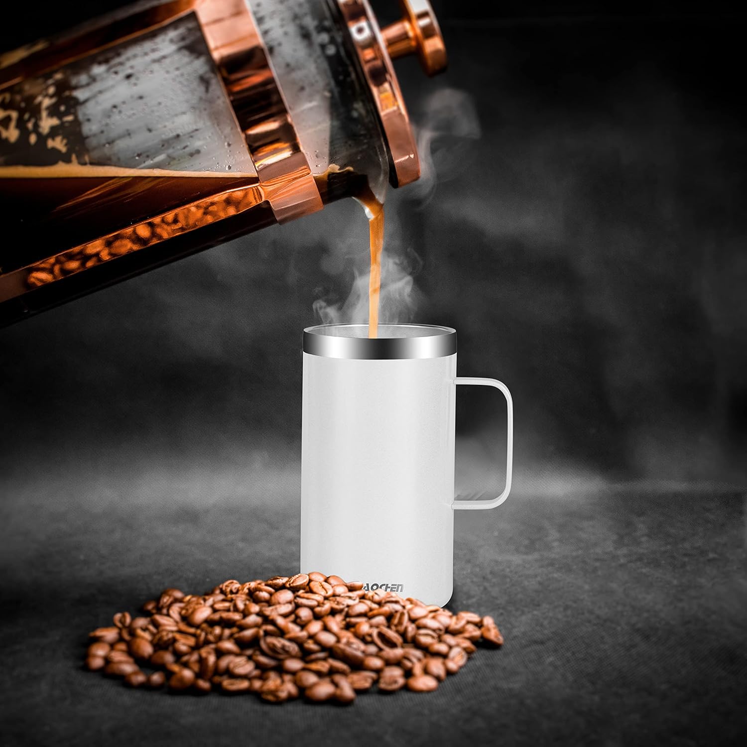 KXIAOCHEN 20oz Insulated Coffee Mug with Lid, Stainless Steel Coffee Cup, Double Wall Vacuum Coffee Tumbler with Handle, Premium Thermal Travel Coffee Mug (Pearl White) - Image 4